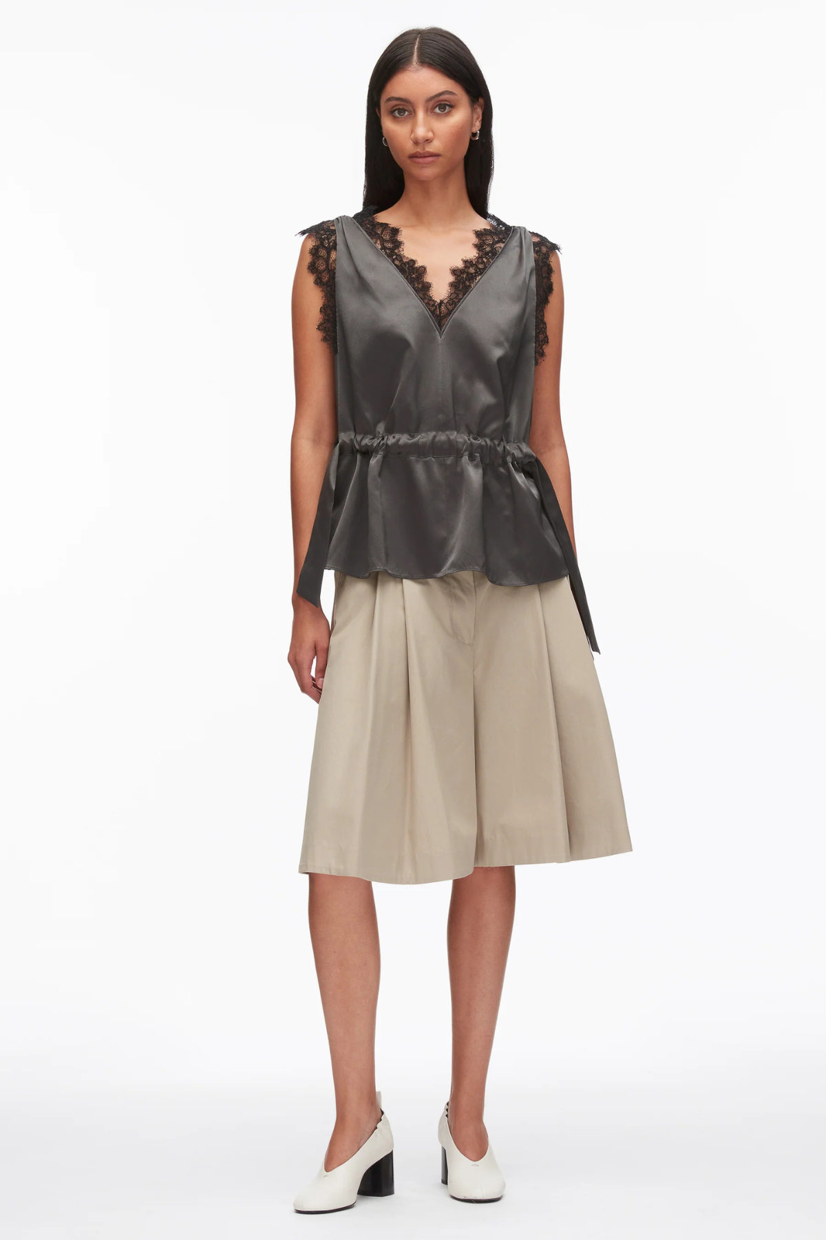 3.1 Phillip Lim Sleeveless Satin V-Neck Top With Lace Trim