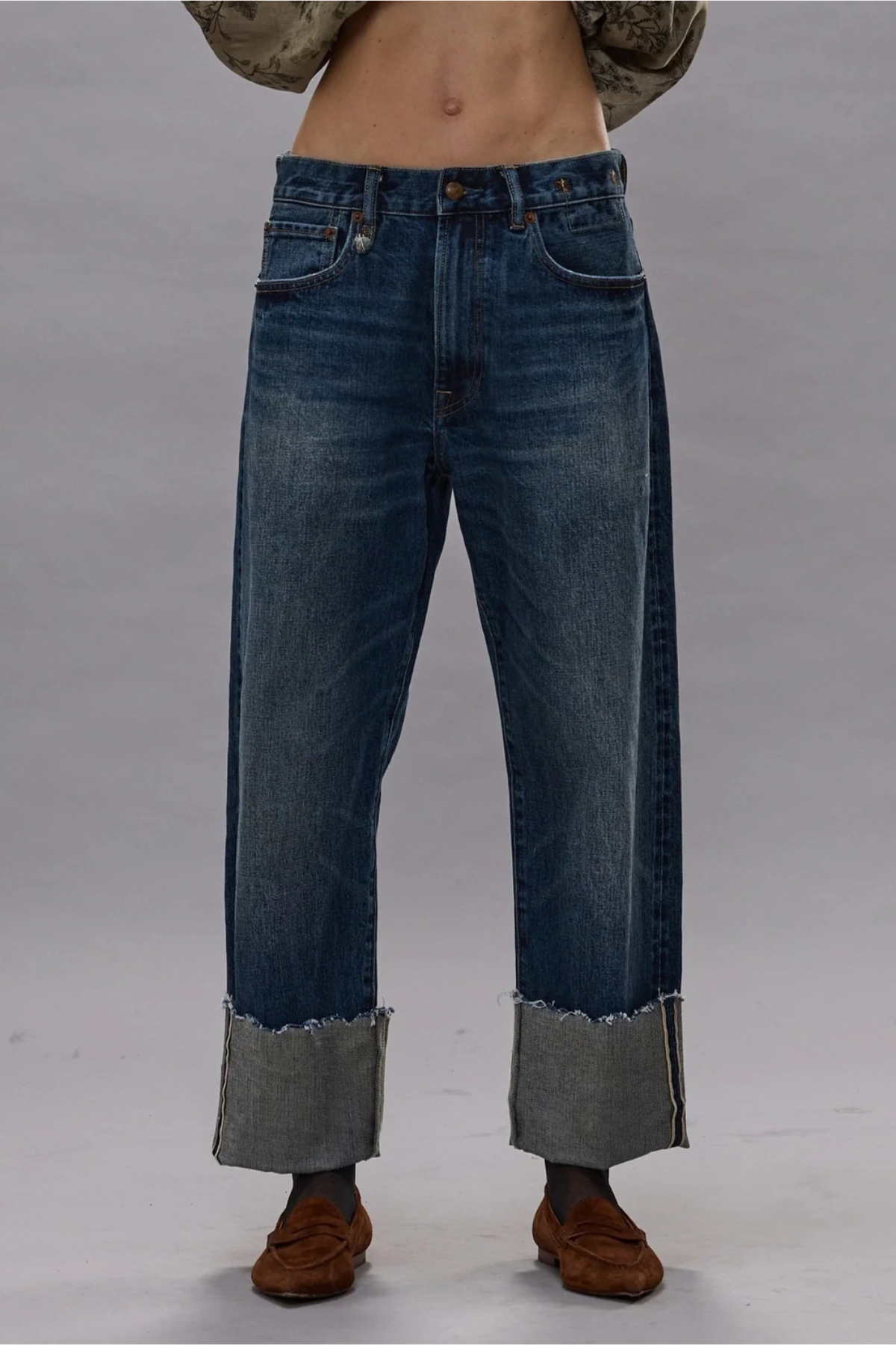 R13 Cuffed BF Jean - Caslon Selvedge Blue
