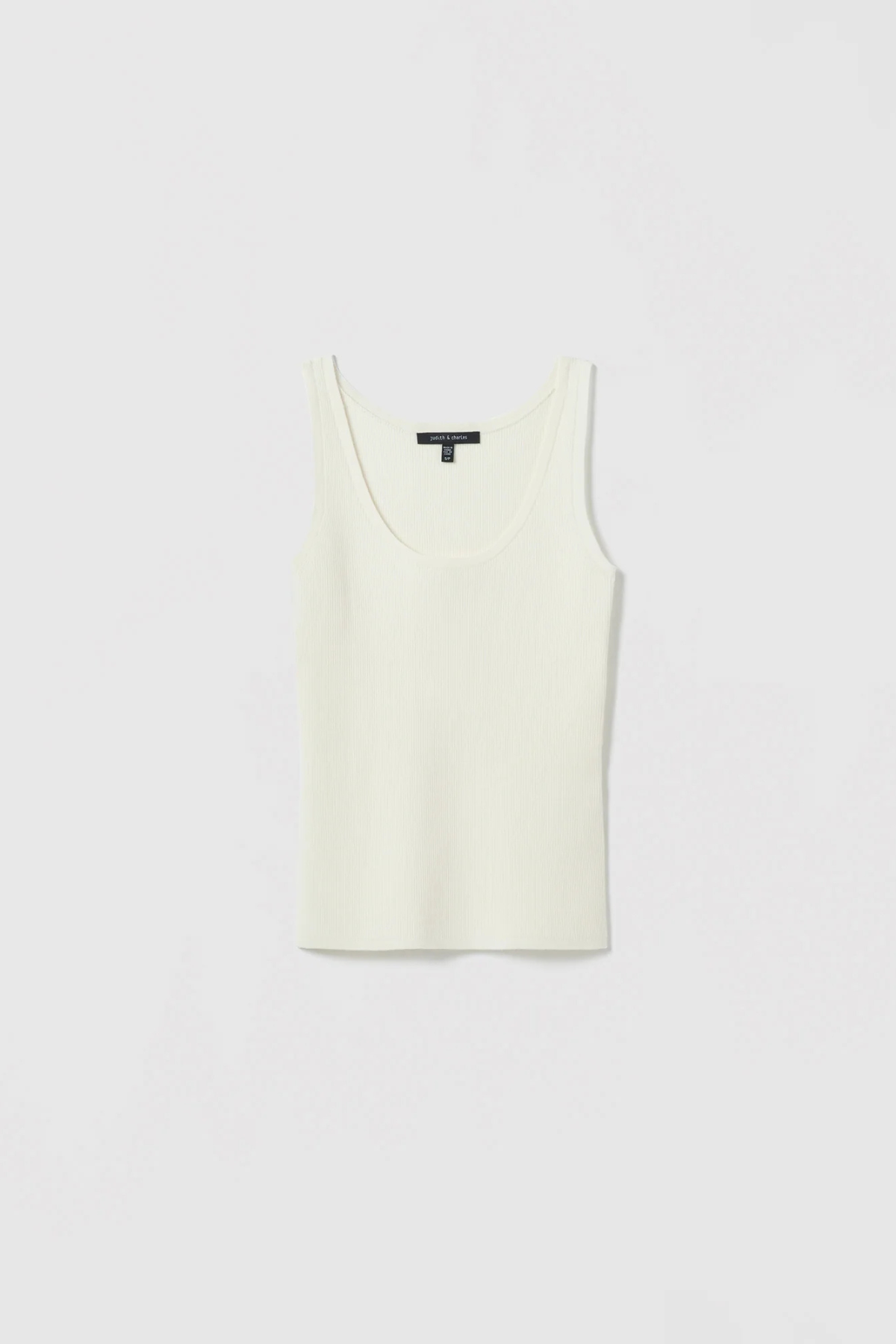 Judith & Charles Paris Tank in cream, featuring a scoop neckline, fitted silhouette and fine 2x2 rib knit in extra-fine merino wool.