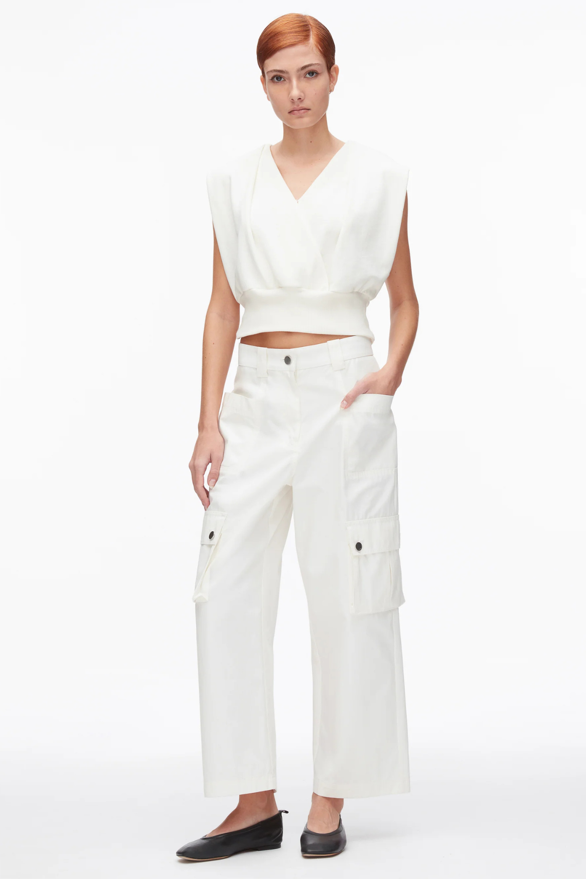 3.1 Phillip Lim Draped Sleeveless French Terry Top