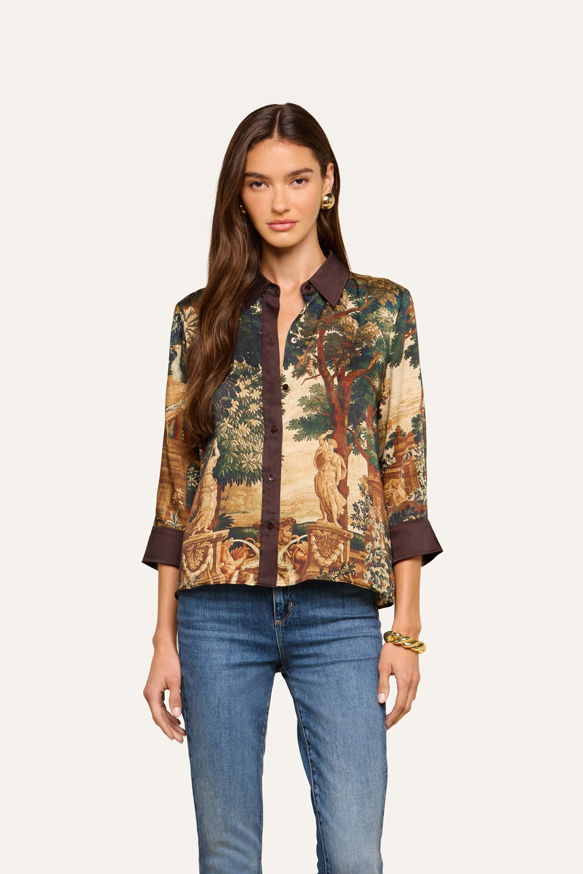 L'AGENCE Eulalie Print Placement Blouse - Multi Scenic Tapestry