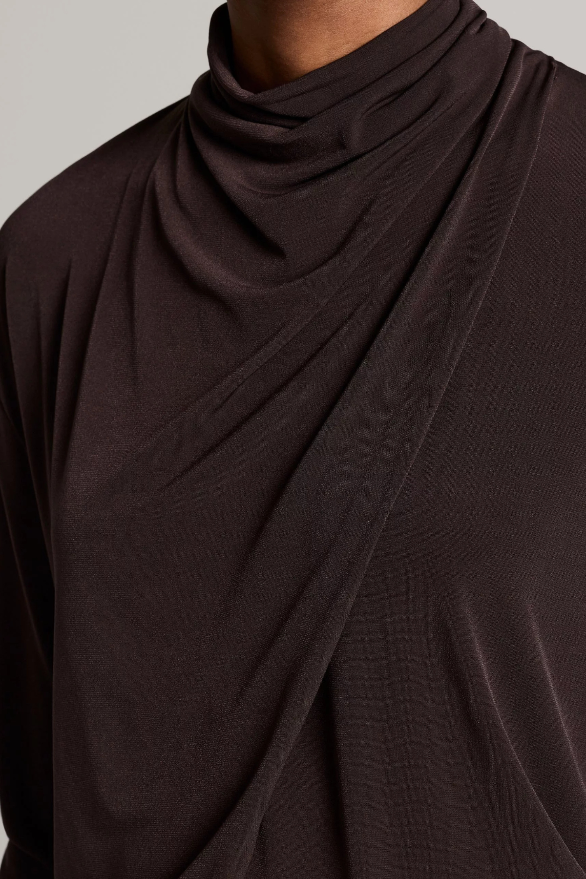Vince Long Sleeve Draped Cowlneck Blouse - Smoked Truffle