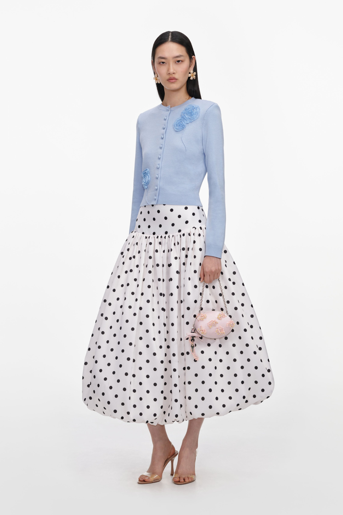 Self-Portrait Blue Flower Knit Cardigan - Blue