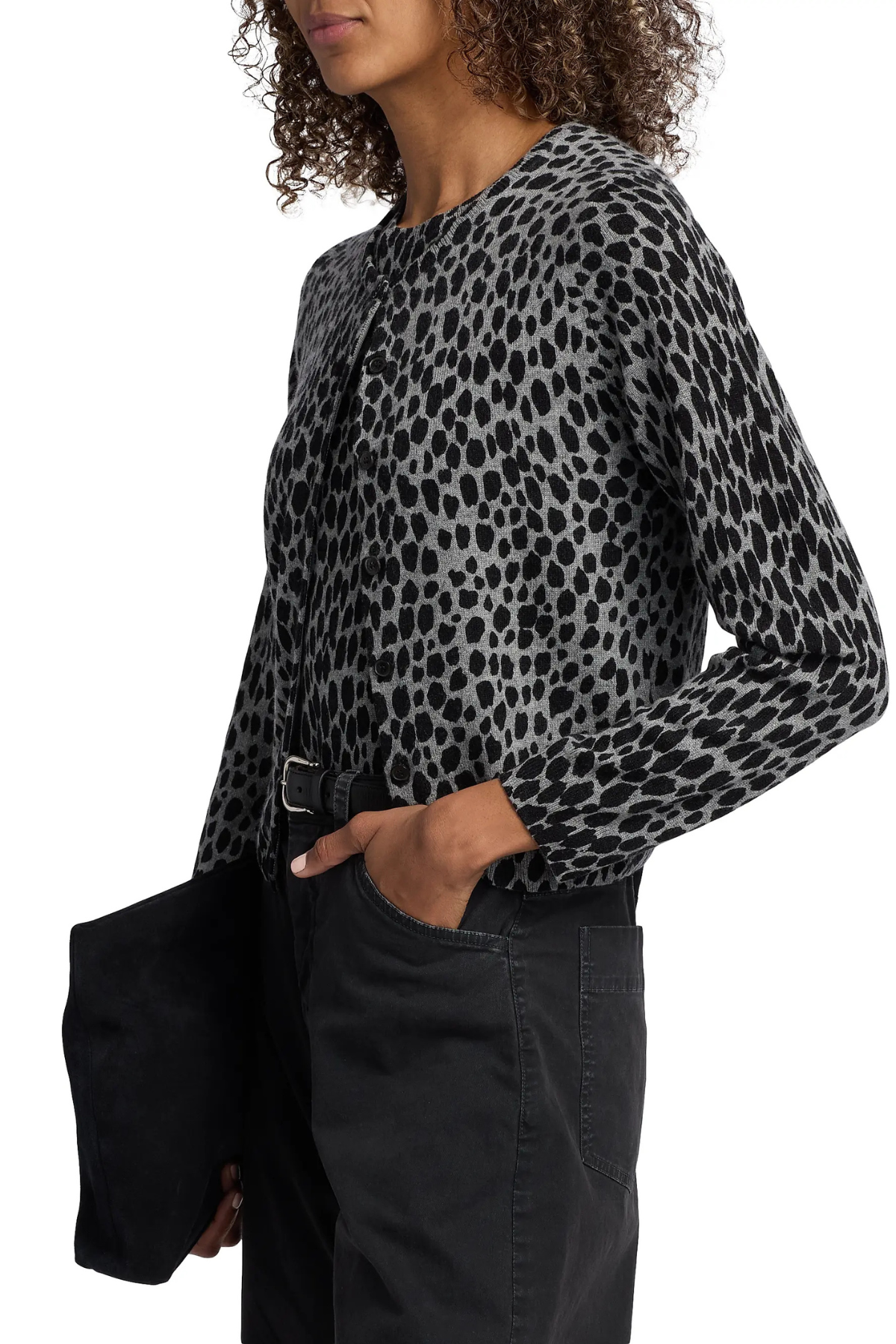 Nili Lotan Keelah Cardigan - Pebble Grey Heather/ Black Cheetah