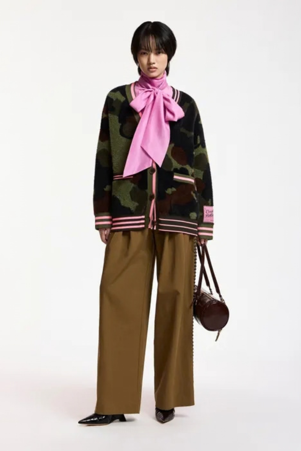 Essentiel Antwerp Kamoo Camouflage Knit Cardigan - Brown/Khaki/Pink