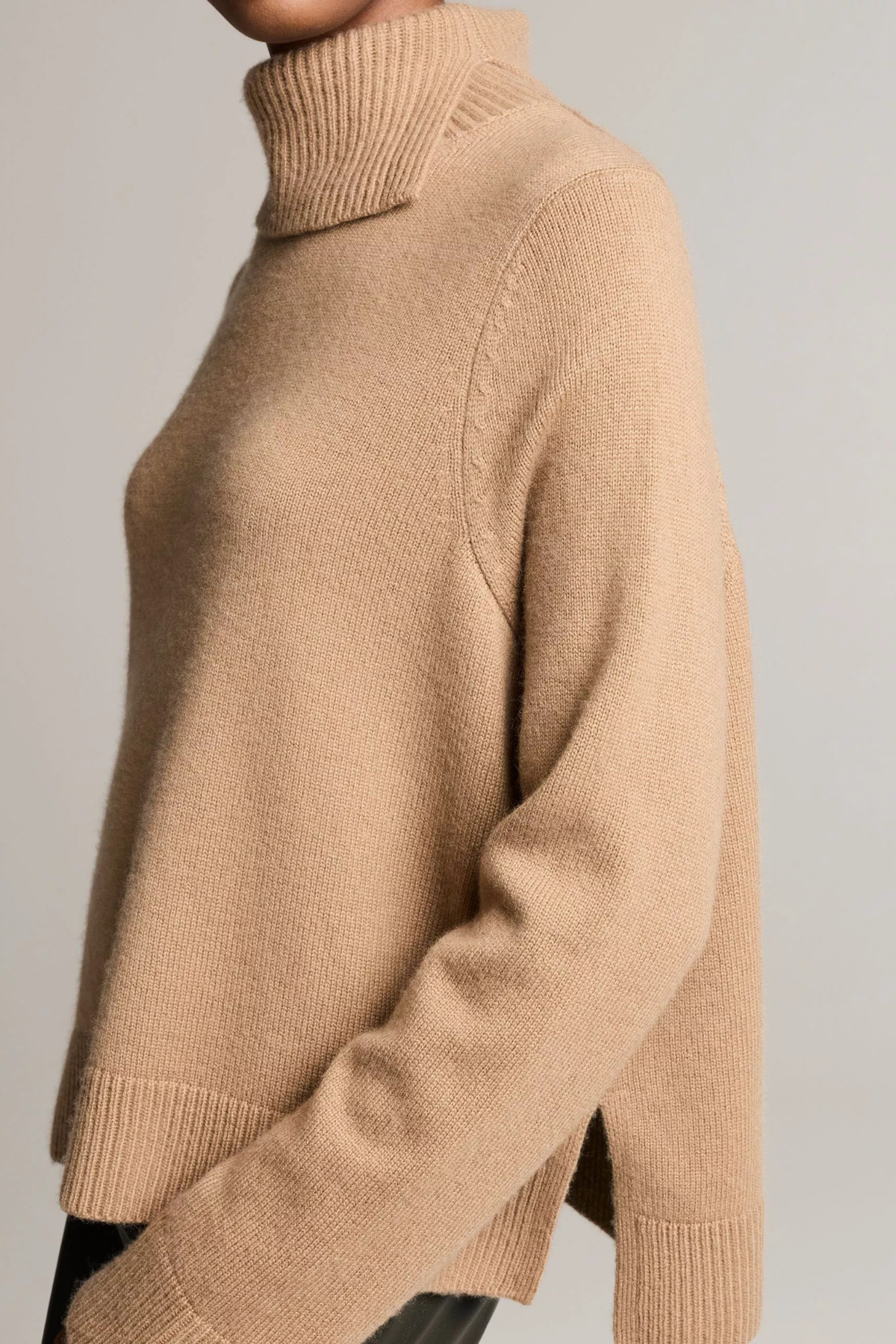 Vince Swing Turtleneck Slit Sweater - Camel