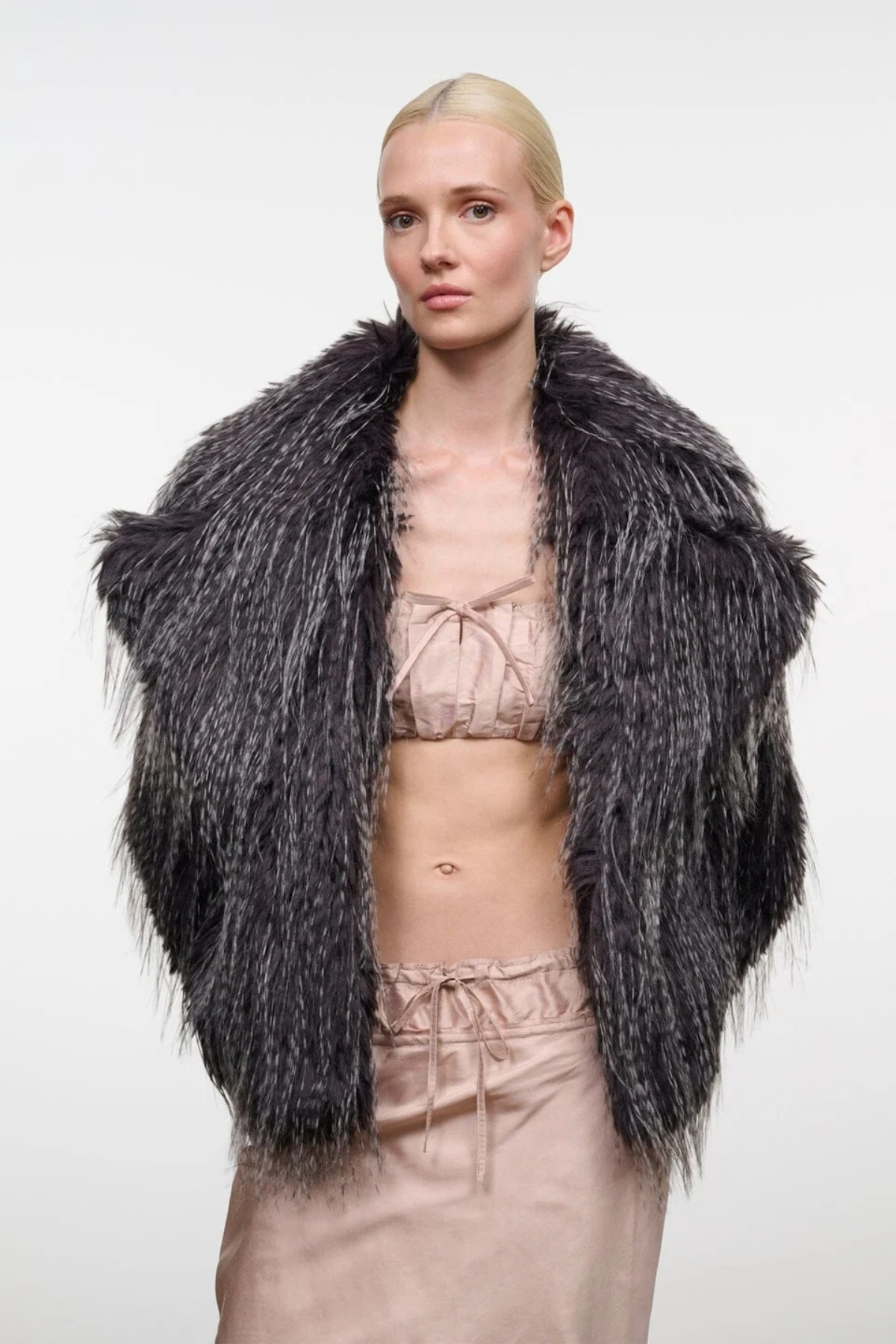 STAUD Soprano Faux Fur Jacket in Porcupine Quill with long-pile texture and shawl collar
