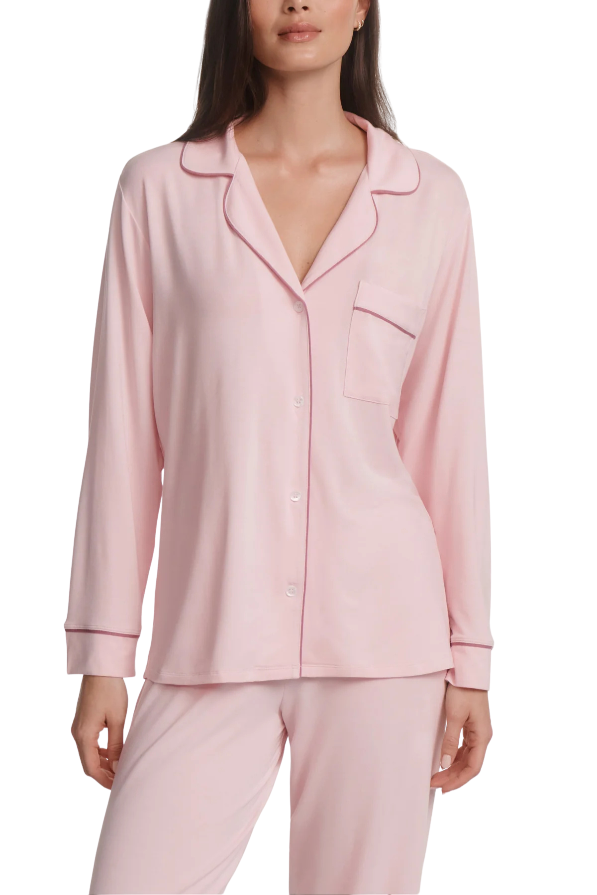 Eberjey Gisele Long PJ Set - Pale Pink/ Fig