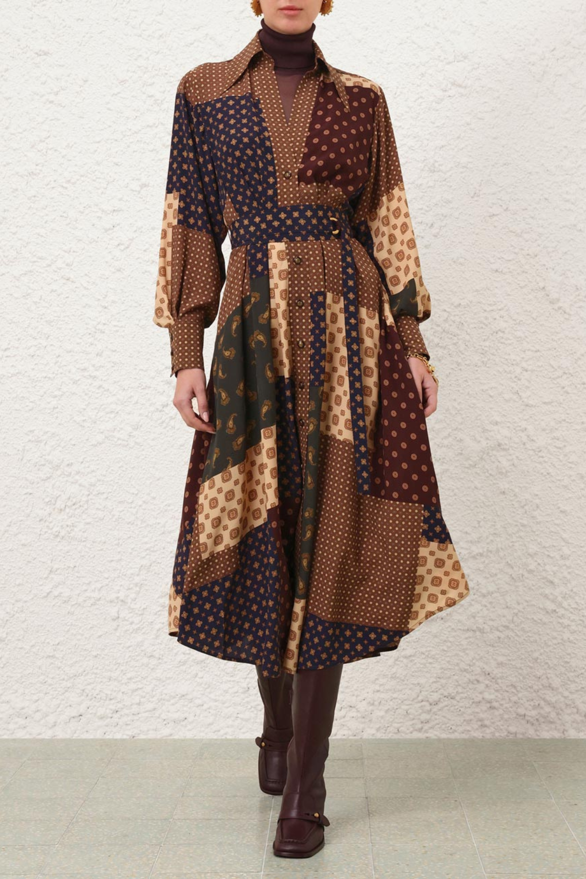 Zimmermann Tuck Midi Dress - Geo Patch Print