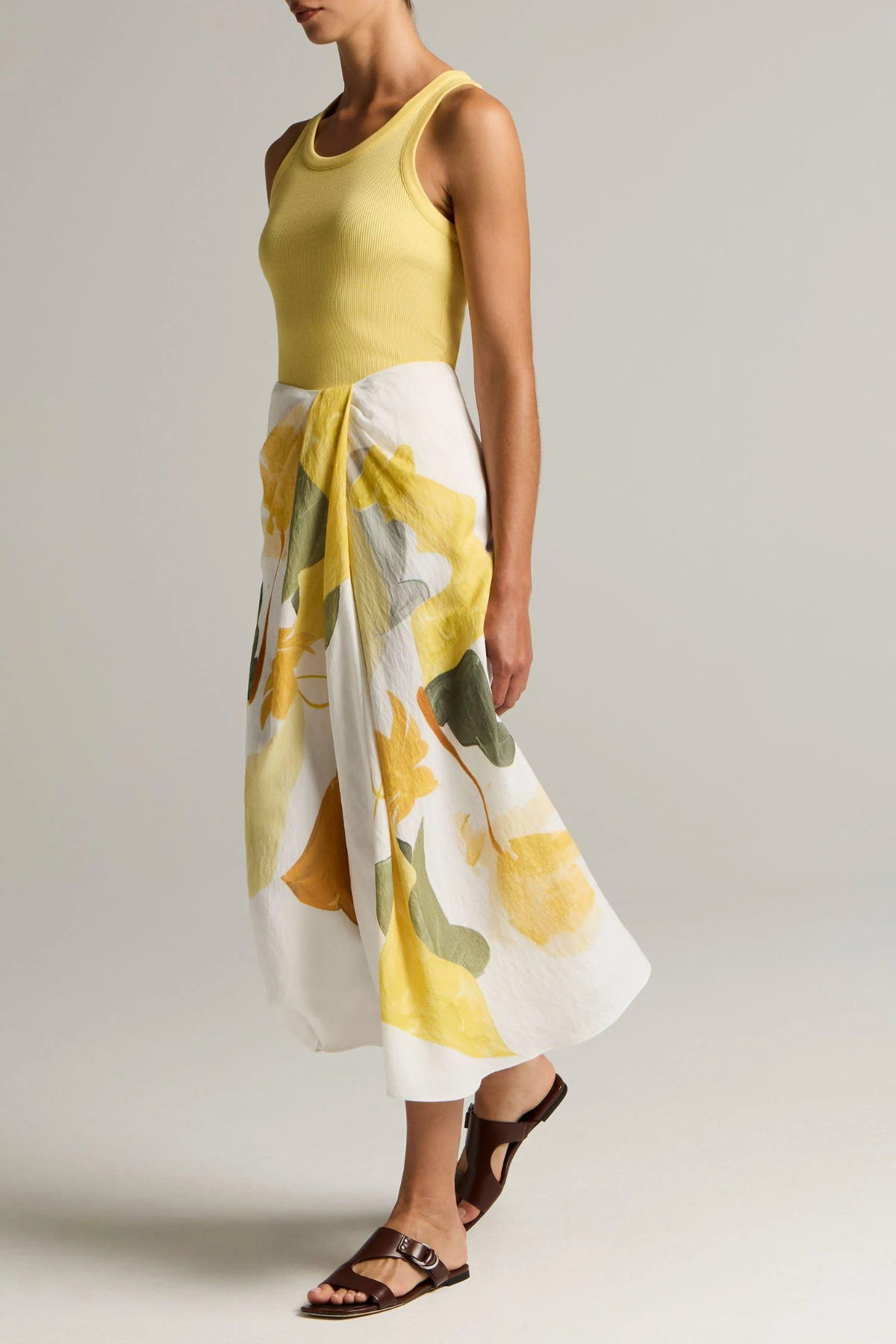 Vince Painted Abstract Draped Skirt - Off White/ Sun