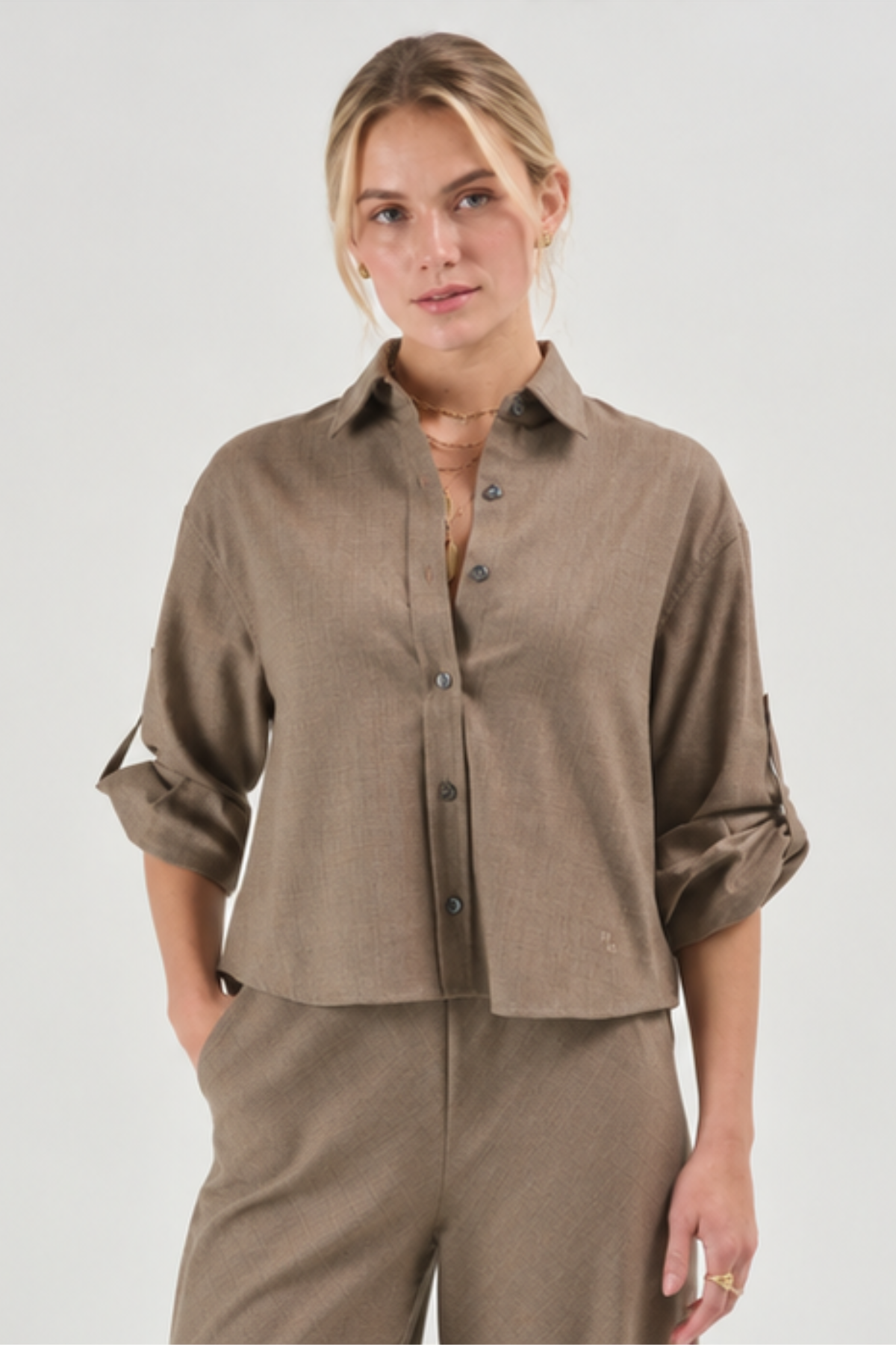 MARIA McMANUS Button Sleeve Crop Shirt - Stone