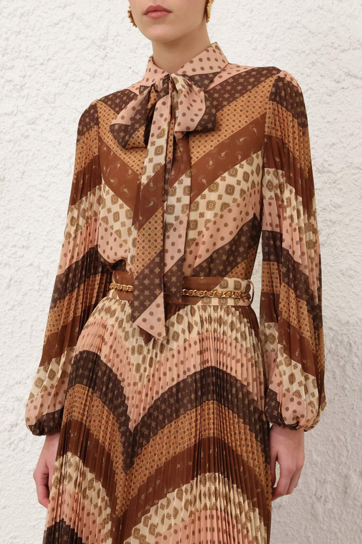 Zimmermann Sunray Collard Shirt - Chevron Chocolate