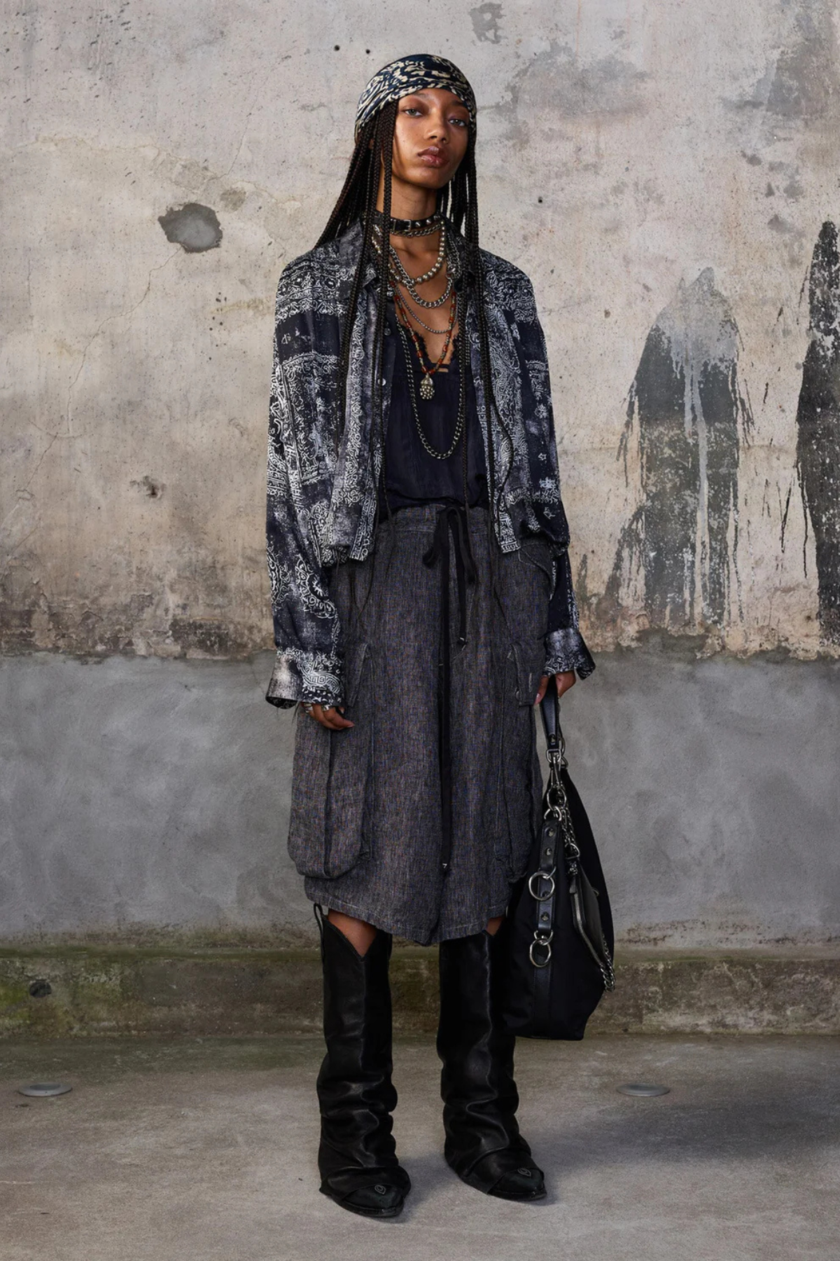 R13 Bubble Shirt With Gathered Yoke - Black Multi Medallion