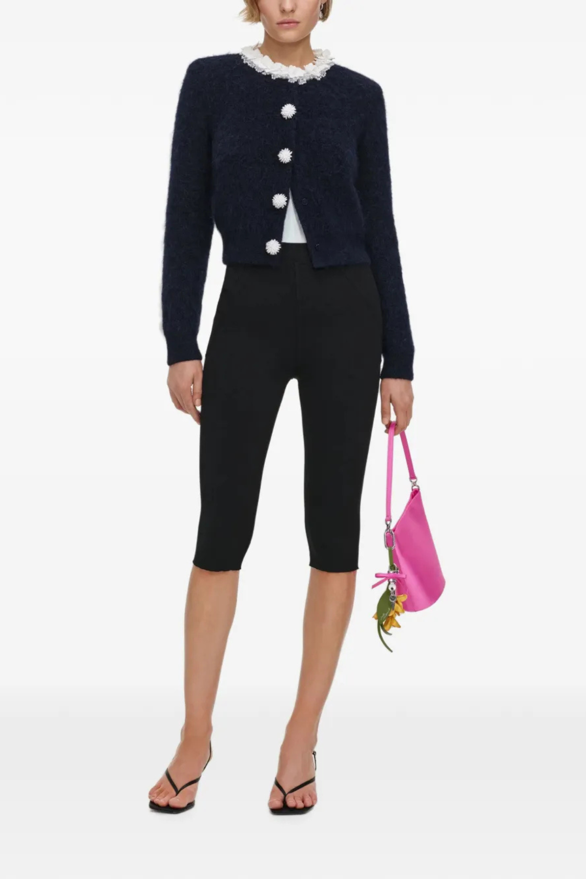 Self-Portrait Navy Flower Pearl Trim Jumper - Navy