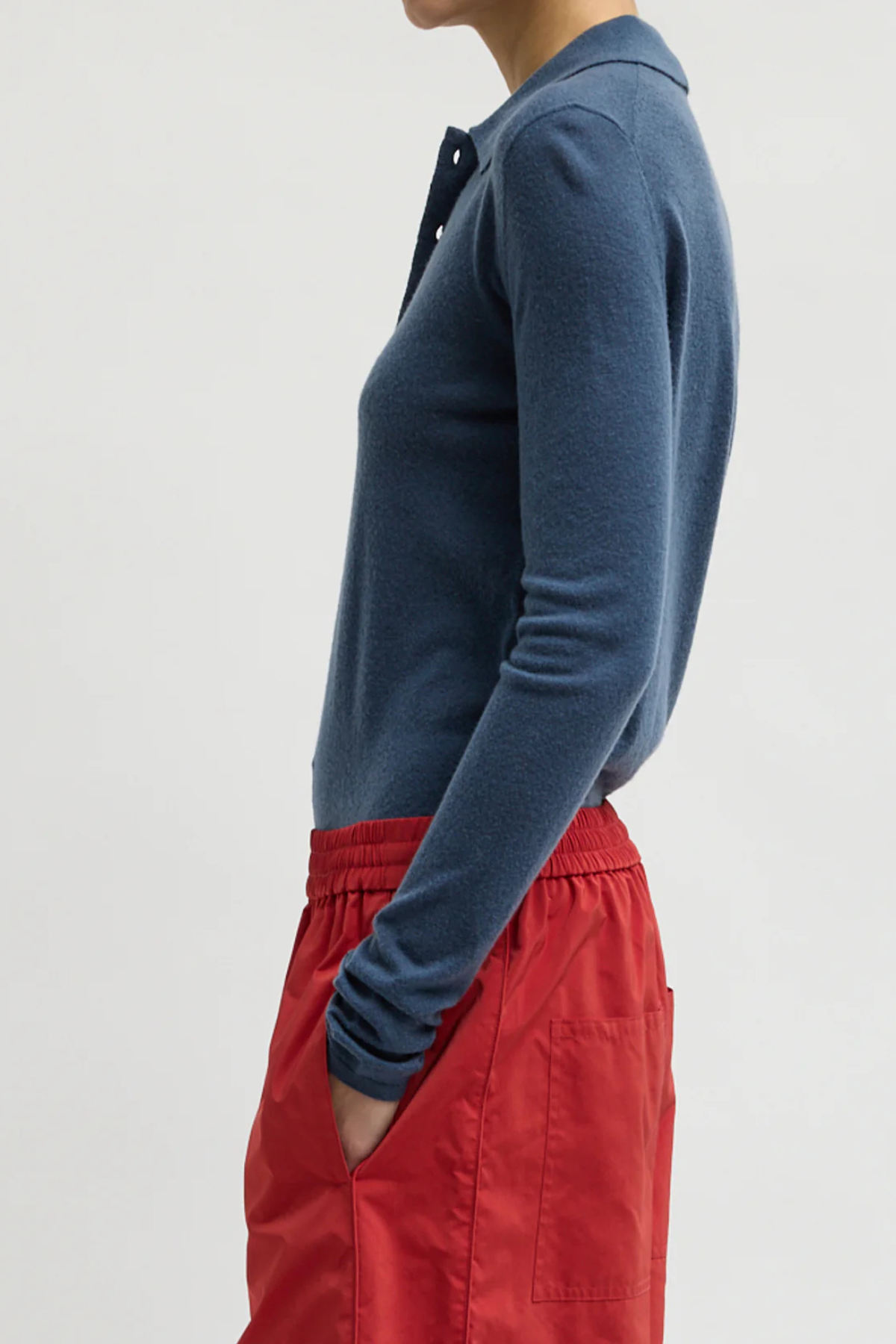 Tibi Skinlike Mercerized Wool Soft Sheer Polo - Blue Fog