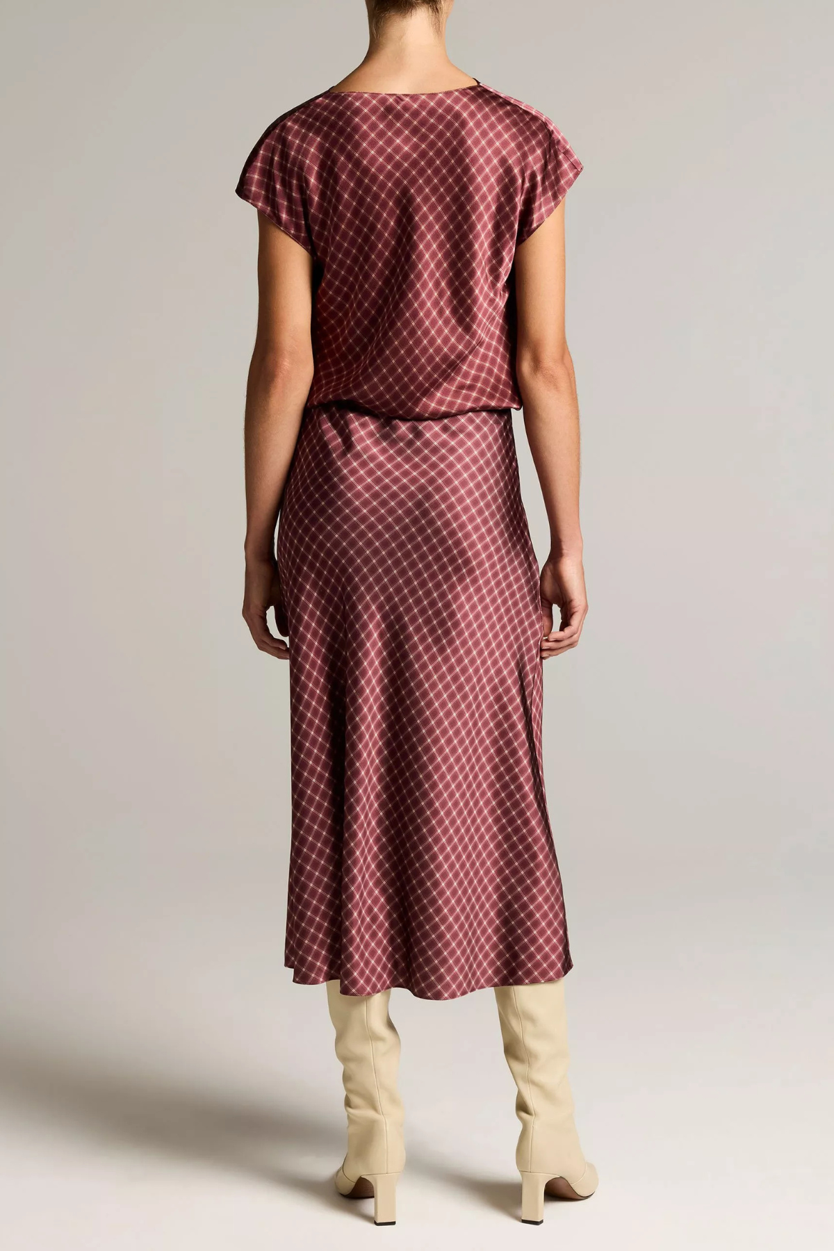 Vince Plaid Ombre Slip Skirt With Lingerie Elastic - Black Rose/Oak Buff
