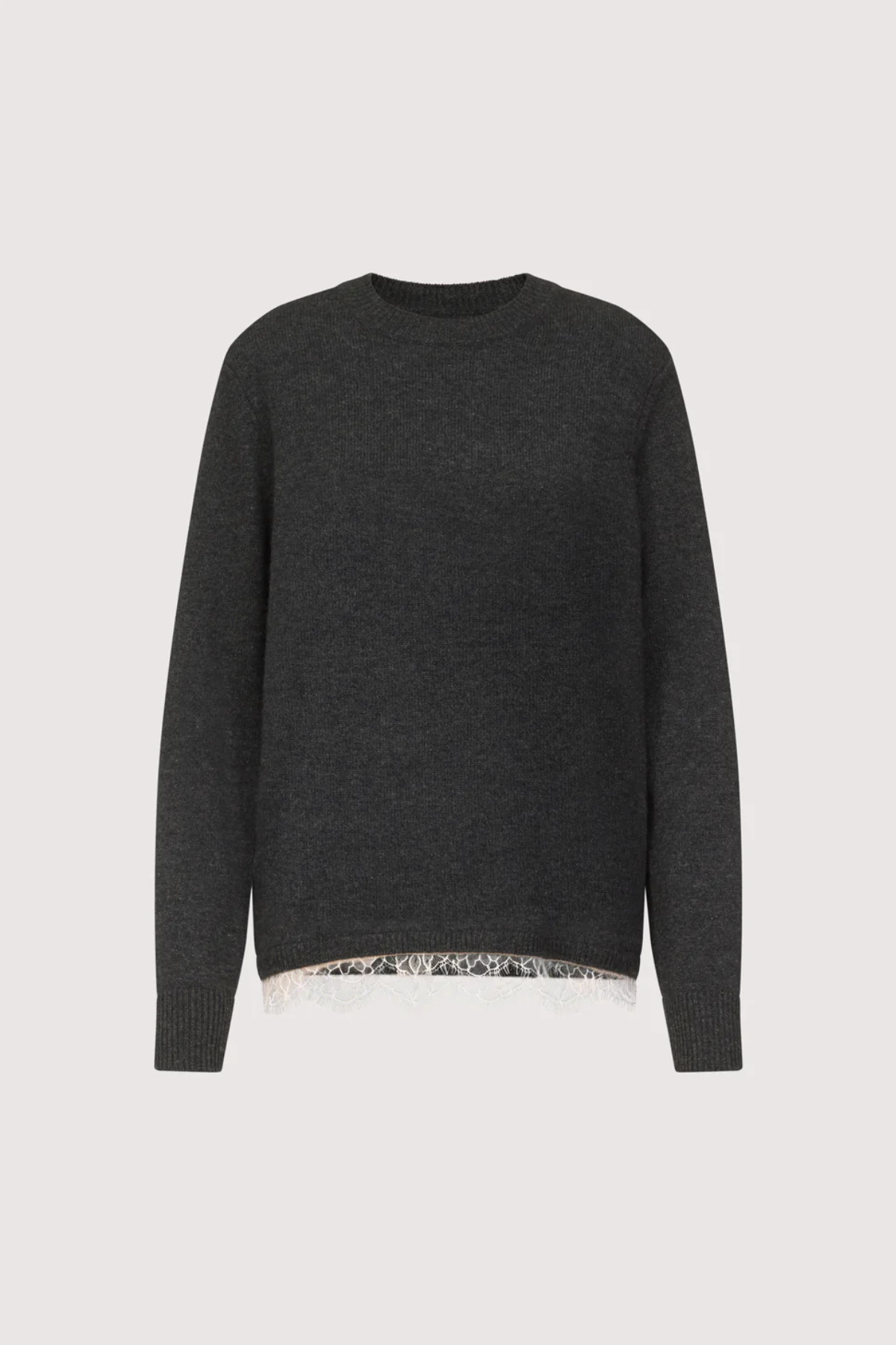 Loulou de Saison Arvo Sweater With Lace - Charcoal/ Ivory
