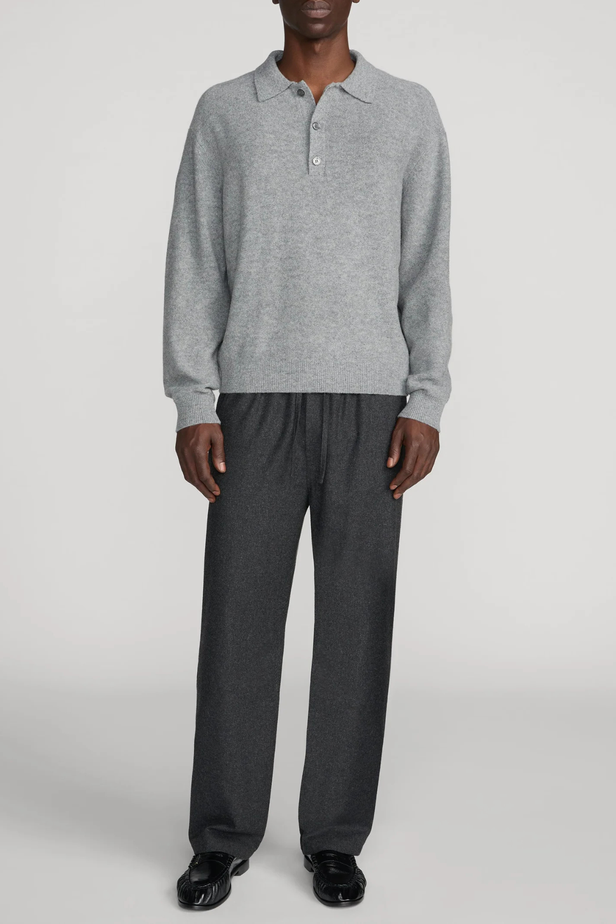 Frame Men's Boiled Wool Polo Sweater - Grey Melange