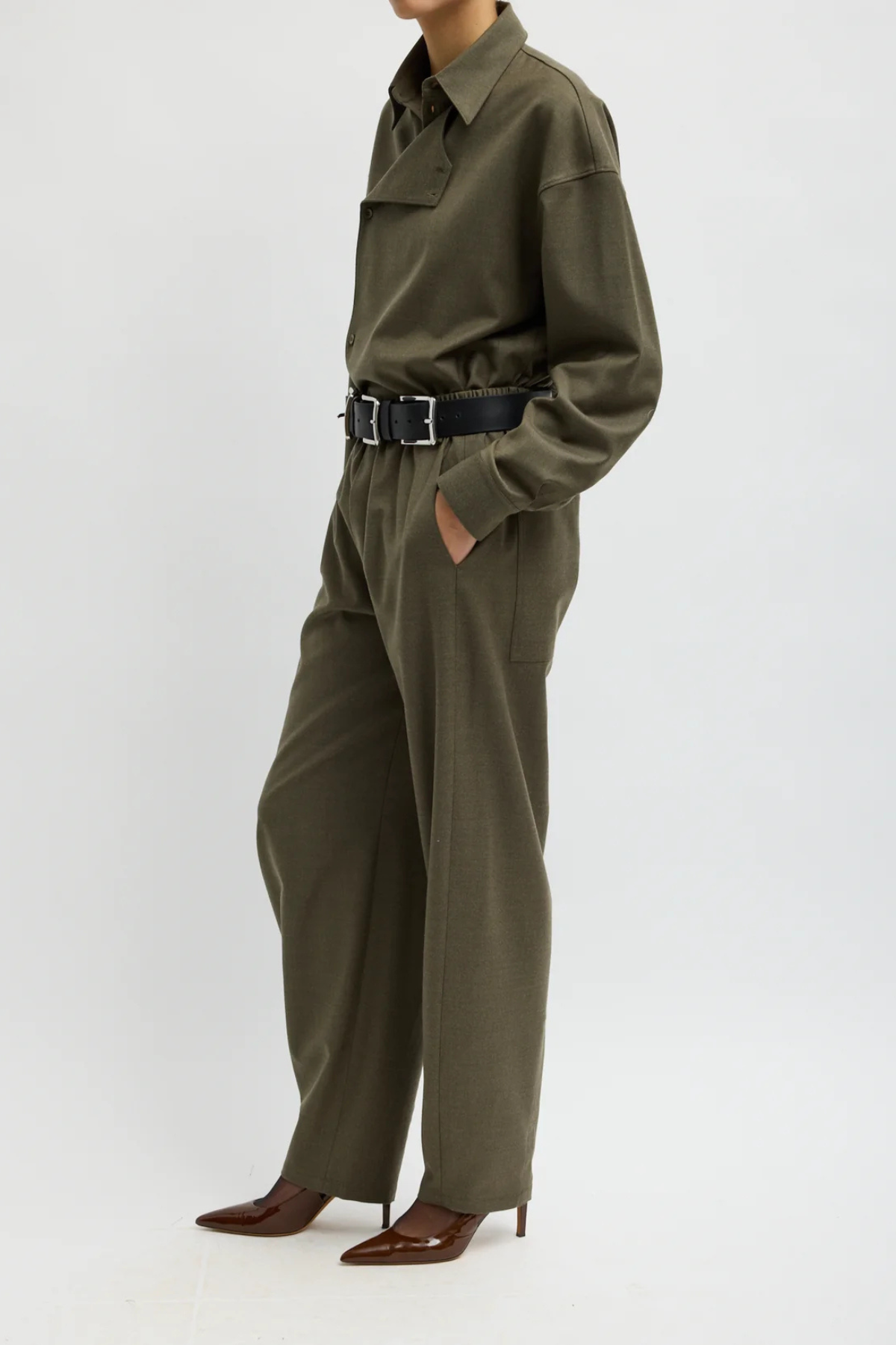 Tibi Cozy Flannel Side Drape Pant - Army Green