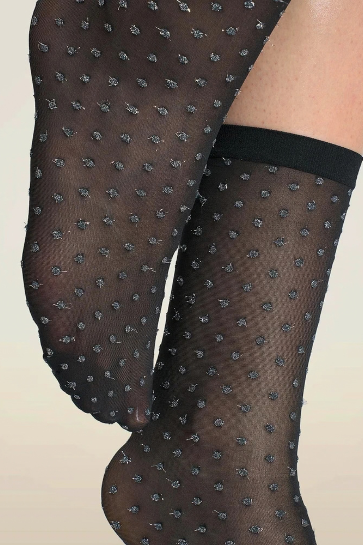 Wolford Shimmer Dots Socks - Black/ Silver