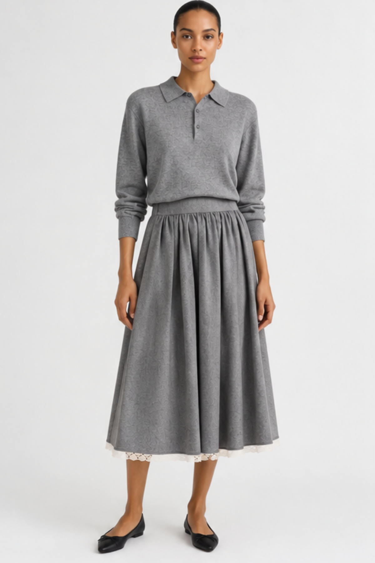 MARIA McMANUS Gathered Skirt - Grey Melange