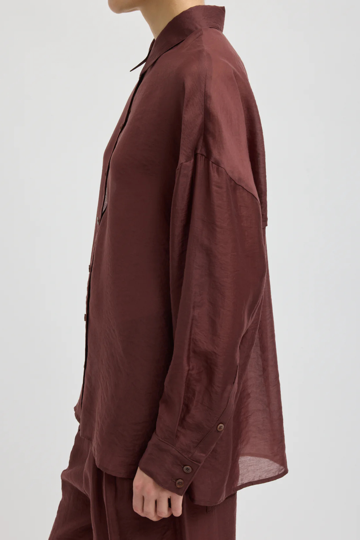 Tibi Summer Voile Stella Oversized Shirt - Russet Brown