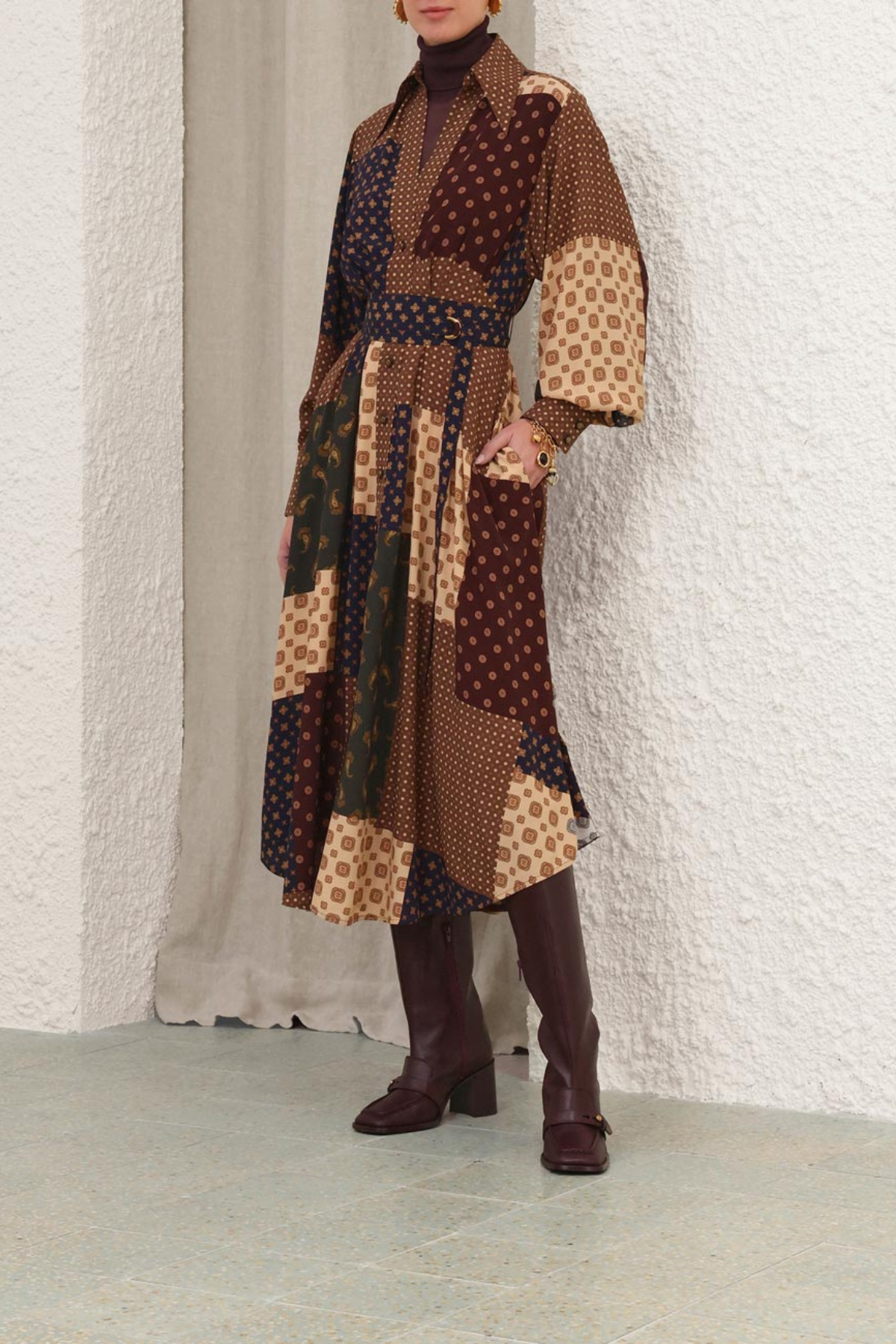 Zimmermann Tuck Midi Dress - Geo Patch Print
