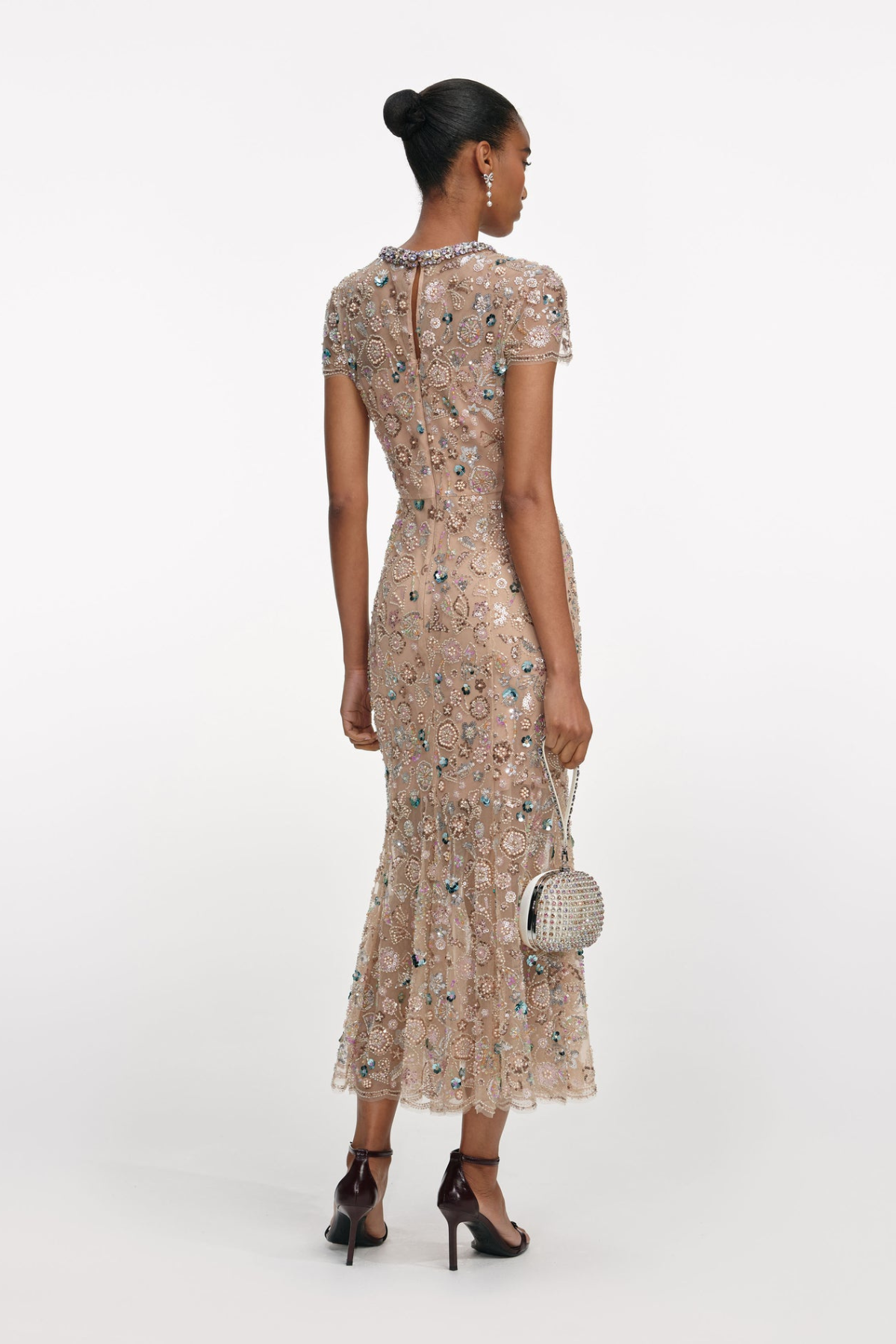 Self-Portrait Pink Flower Sequin Midi Dress - Pink