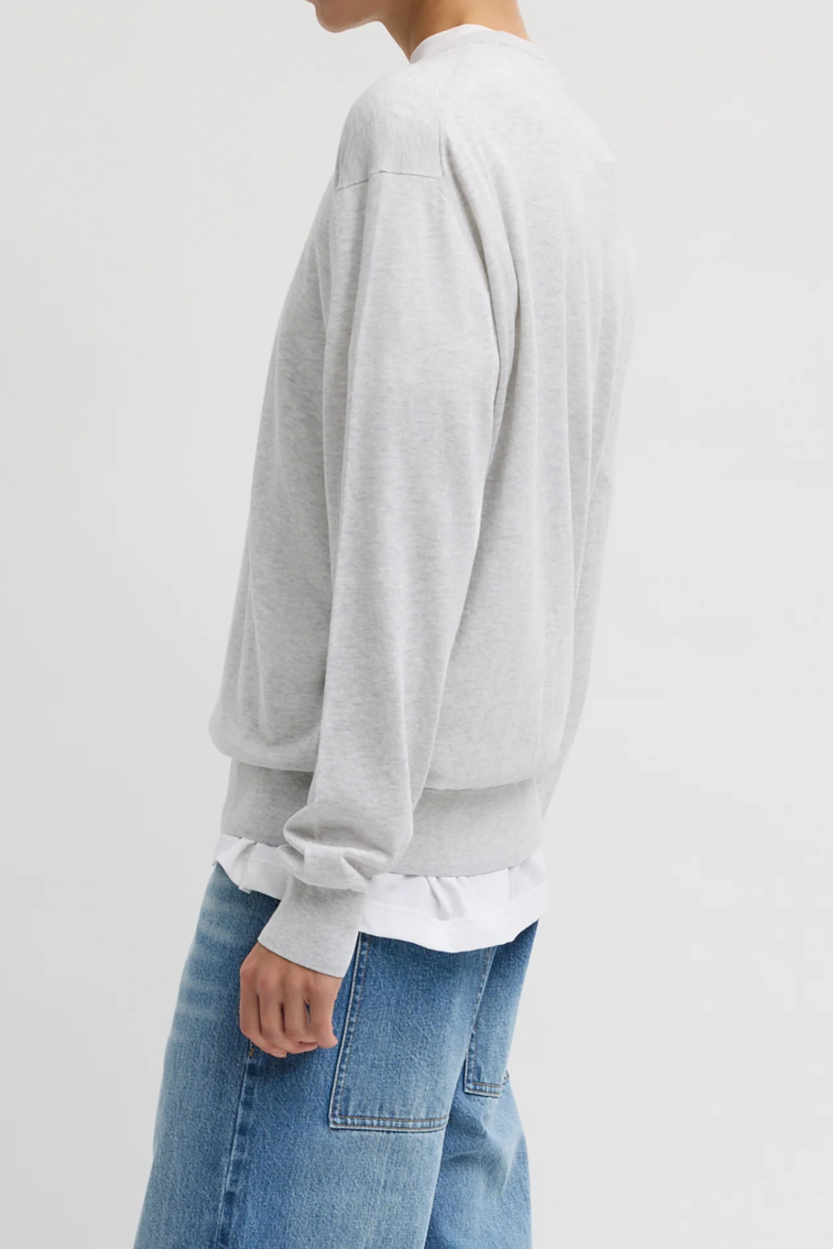 Tibi Super Fine Gauge Perfect V Neck Men's Pullover - Light Heather Grey