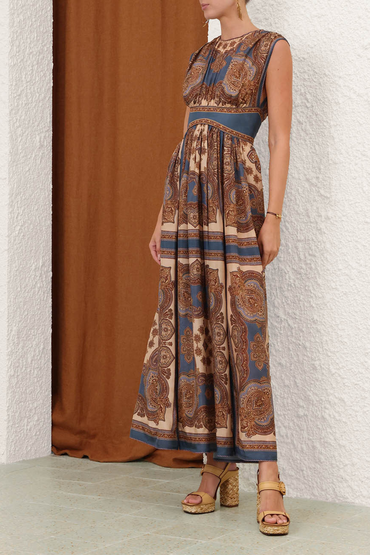 Zimmermann Mahon Waisted Maxi Dress - Dark Blue Paisley
