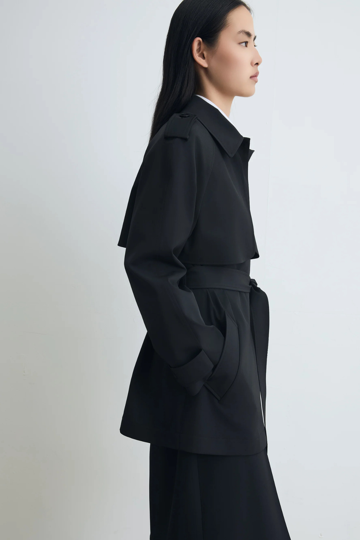 Judith & Charles Easy Care Short Belted Trench Balzac Jacket - Black