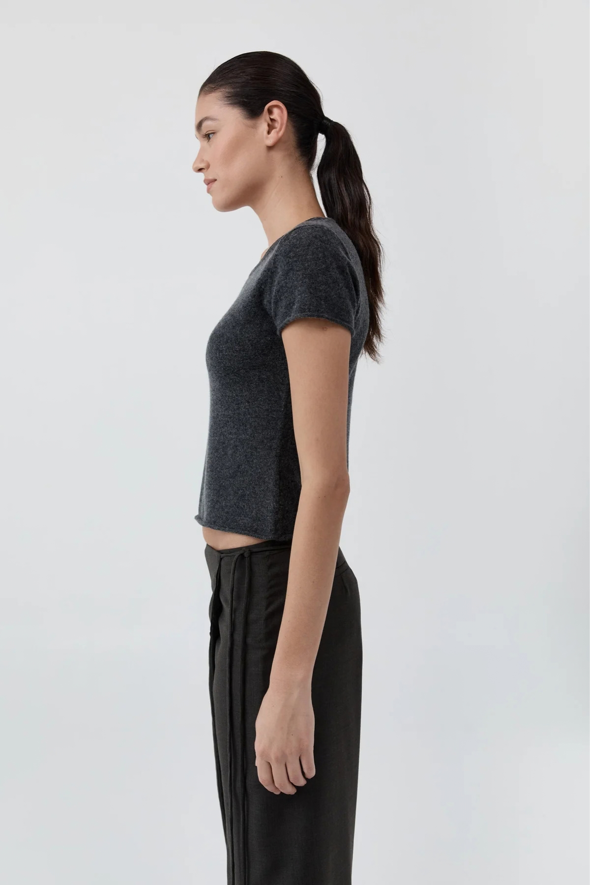 St. Agni Fine Merino Wool Baby Tee - Charcoal Melange
