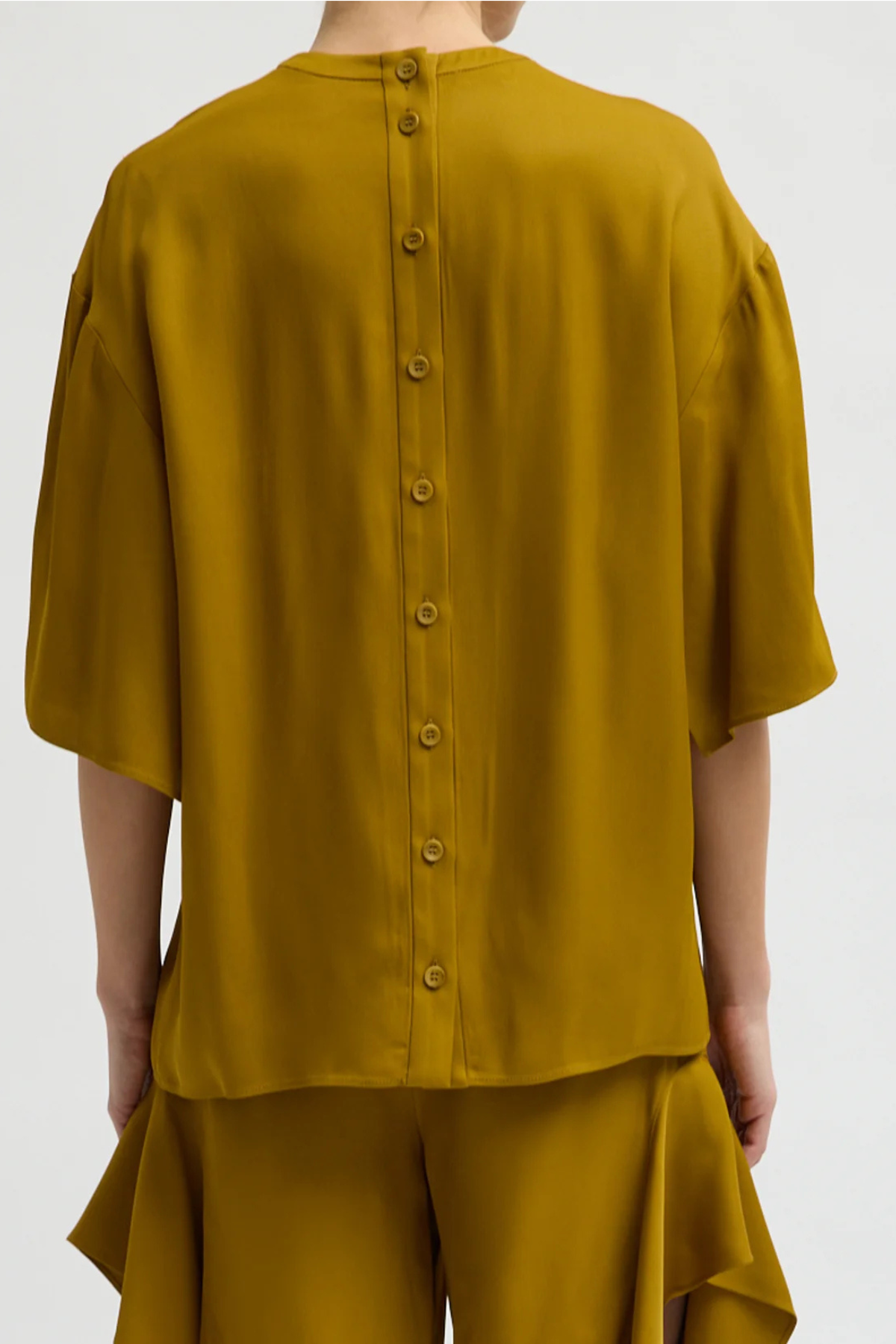 Tibi  Eco Acetate Viscose Easy T-Shirt With Slit Detail - Mustard