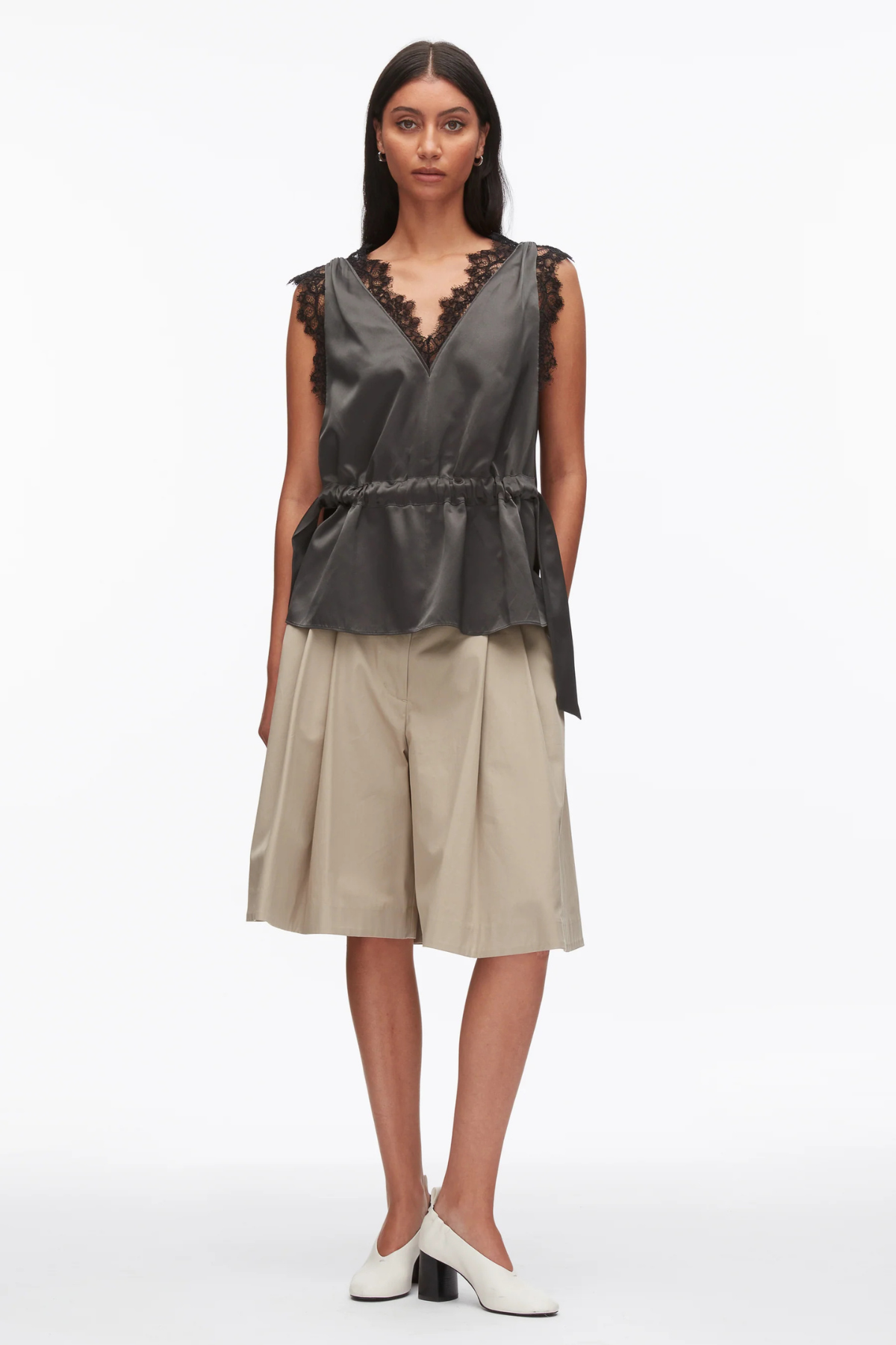 3.1 Phillip Lim Sleeveless Satin V-Neck Top With Lace Trim
