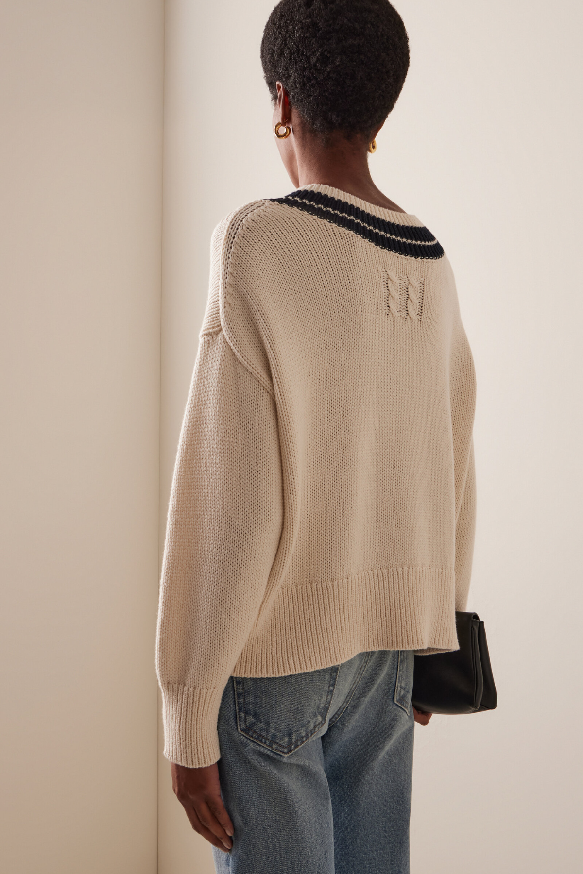 Nili Lotan Suneel Sweater - Ecru/ Dark Navy