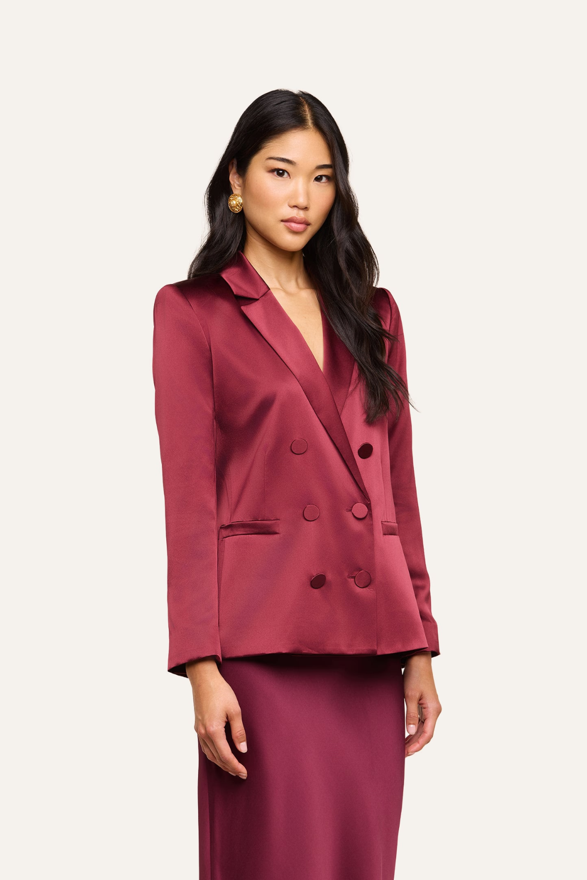 L’AGENCE Sena Silk Blazer - Merlot Red