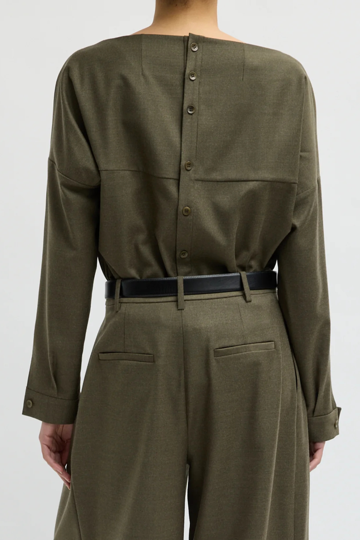 Tibi Cozy Flannel Boatneck Dolman Sleeve Top - Army Green