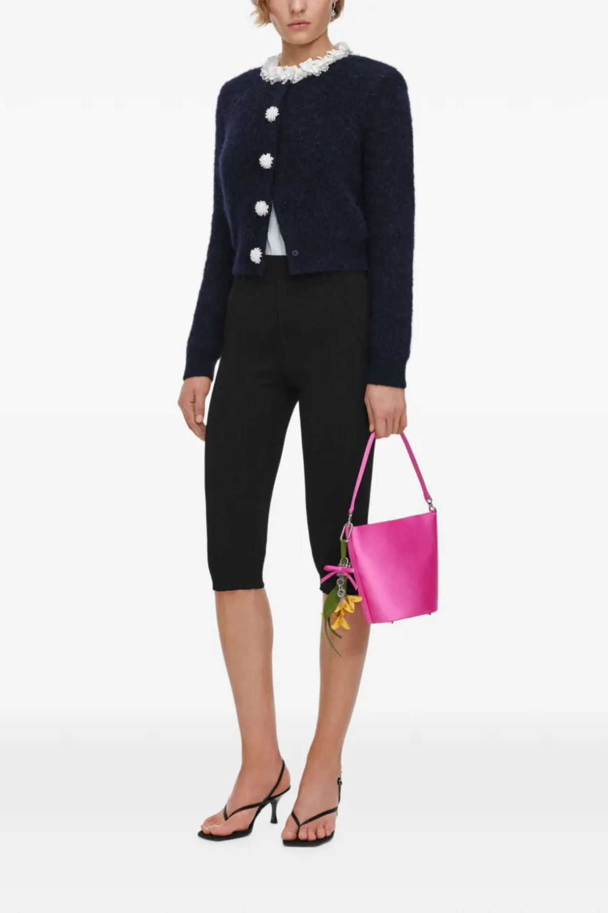 Self-Portrait Navy Flower Pearl Trim Jumper - Navy
