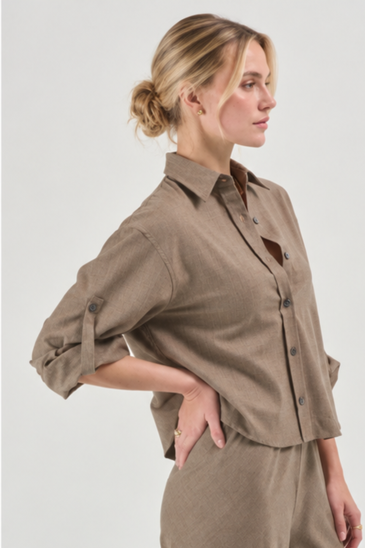 MARIA McMANUS Button Sleeve Crop Shirt - Stone