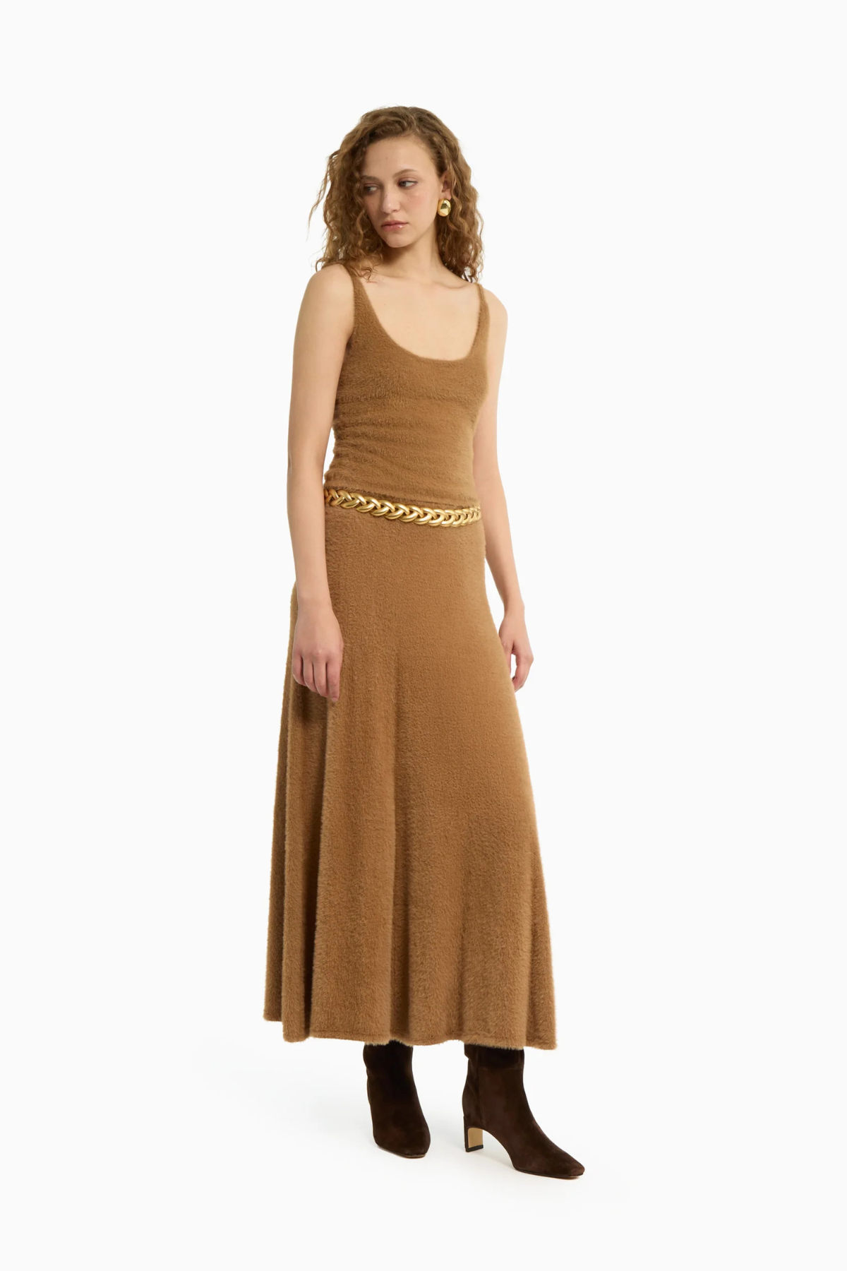 Dodiee Shay Fuzzy Scoop Neck Cami - Camel