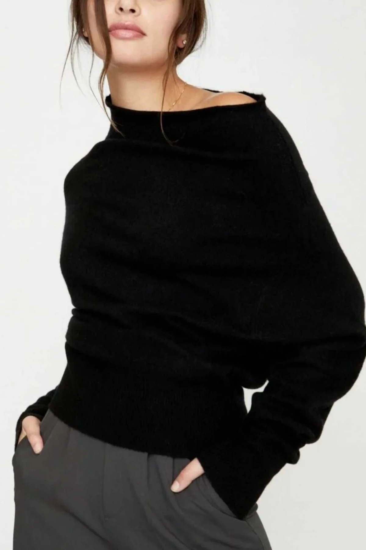 Brochu Walker The Lori Cashmere Off Shoulder - Black Onyx