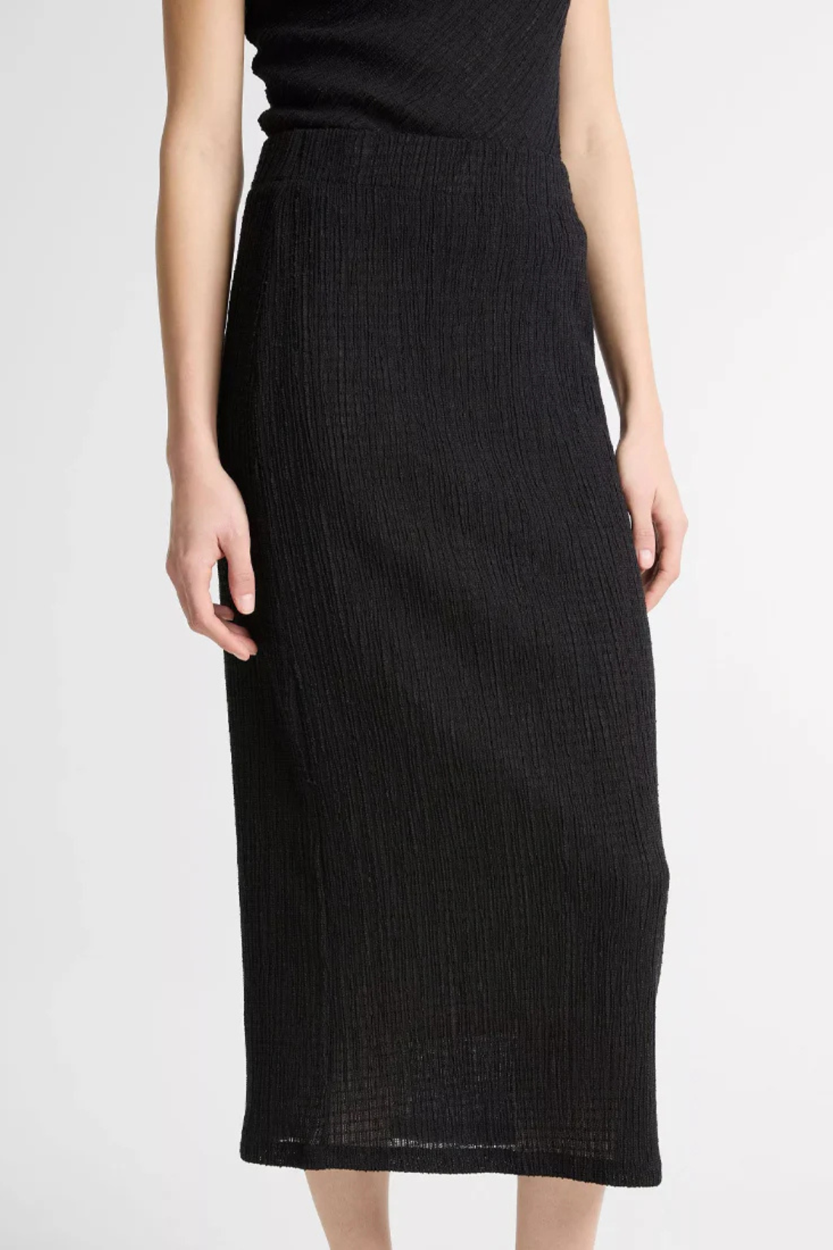 Vince Shadow Grid Midi Skirt - Black