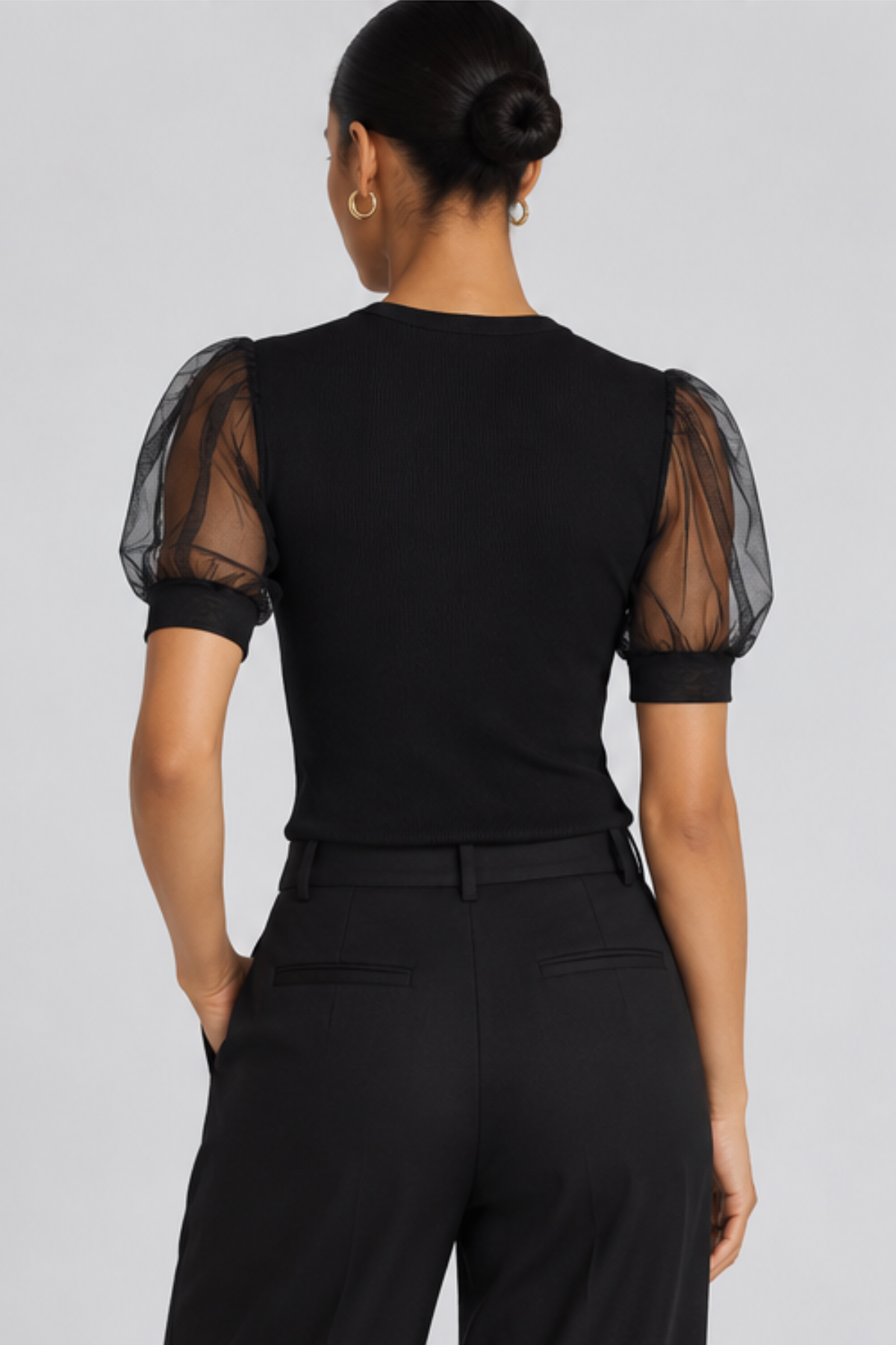 Frame The Tulle Sleeve Top - Black