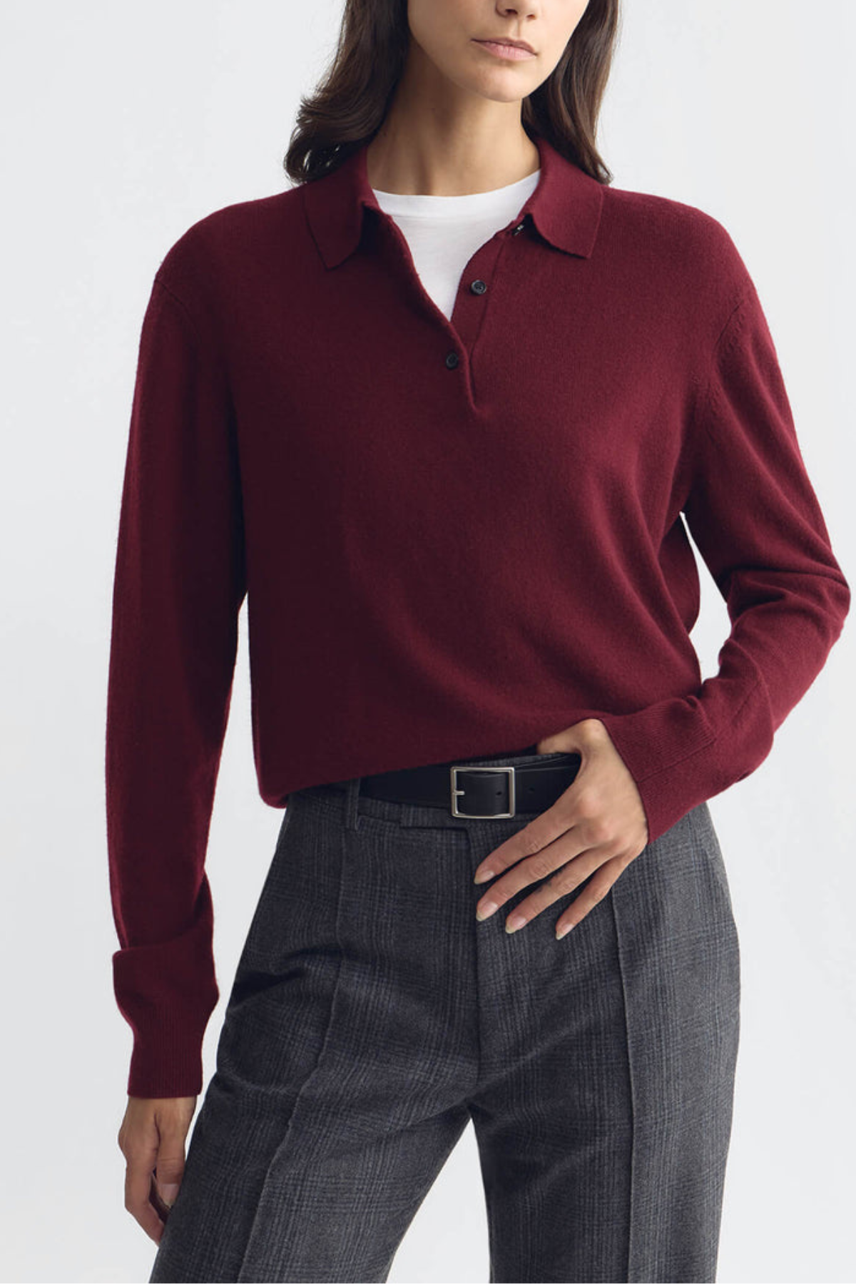 Nili Lotan Jovan Sweater Polo - Burgundy