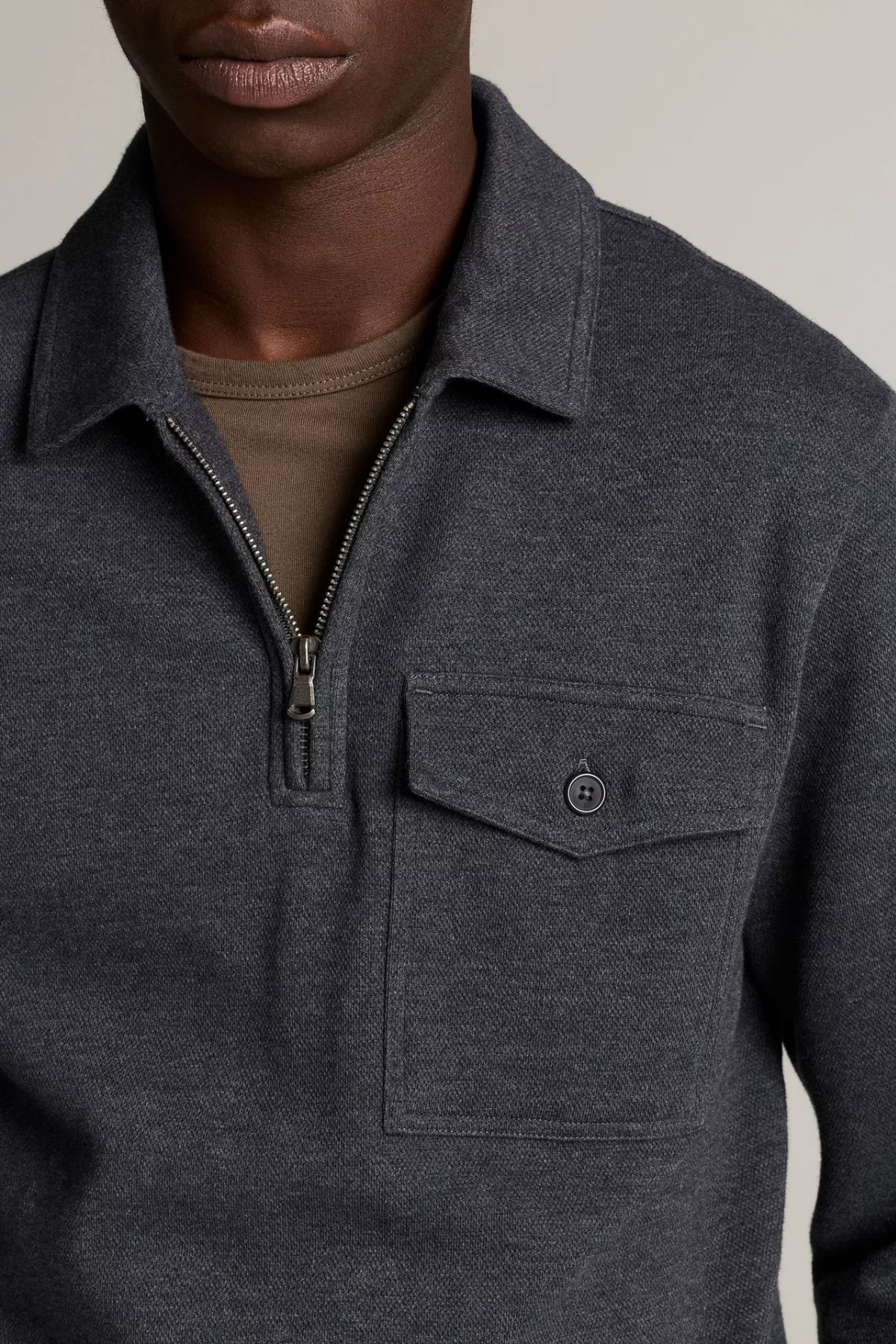 Vince Men's Double Piqué Zip Polo Shirt - Azure/ Heather Grey