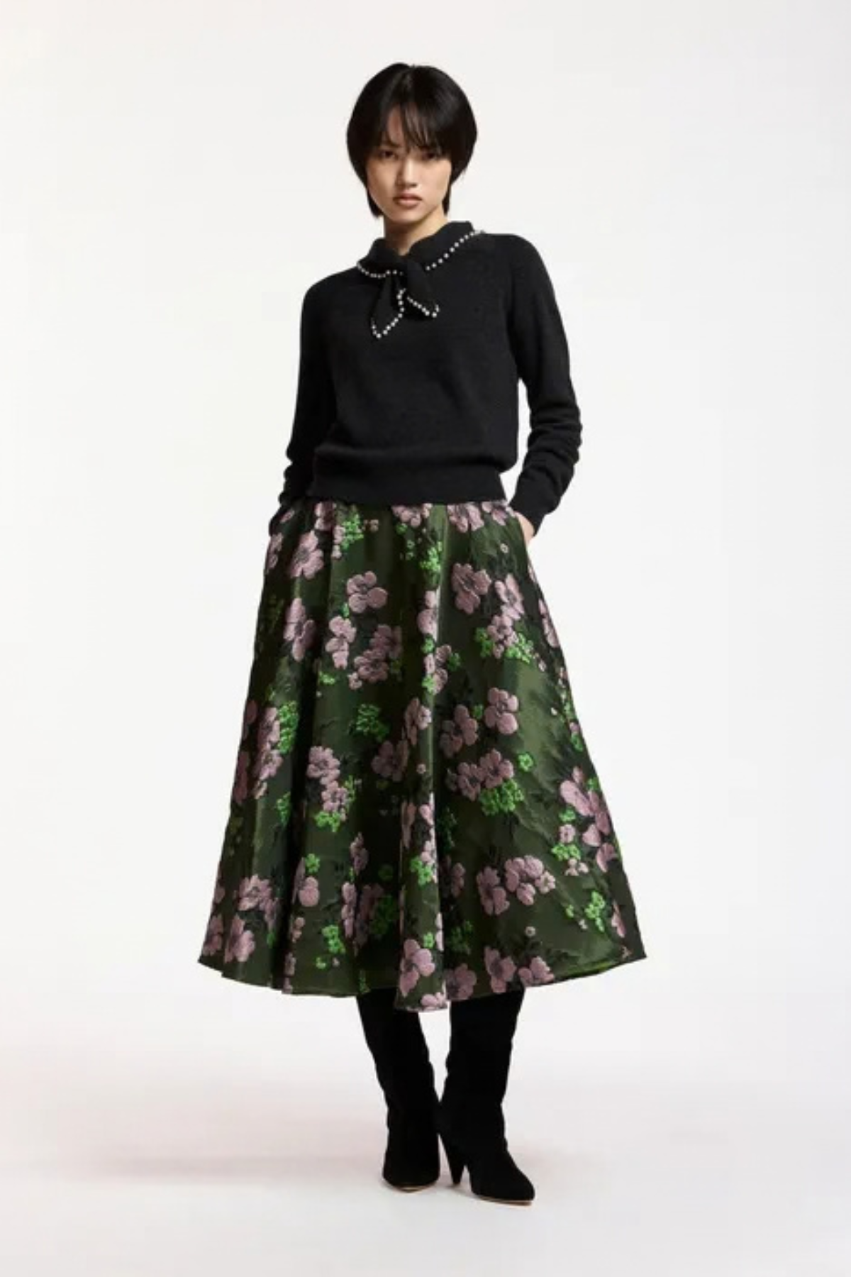 Essentiel Antwerp Kasa Pullover with Pearl Embellished Bow Collar - Black