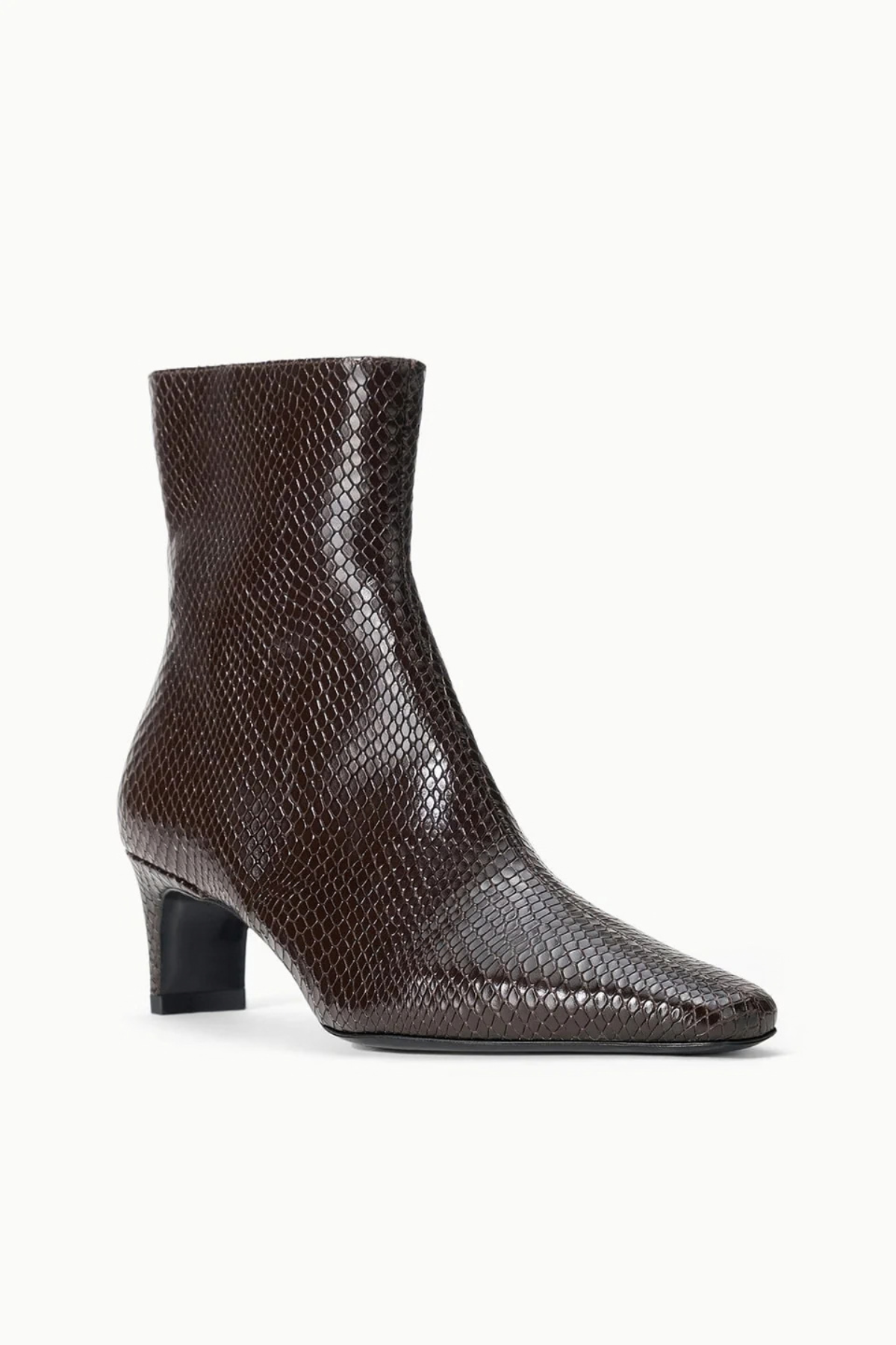 STAUD Wally Ankle Boot in Espresso Snake brown snake-effect pointed-toe boot