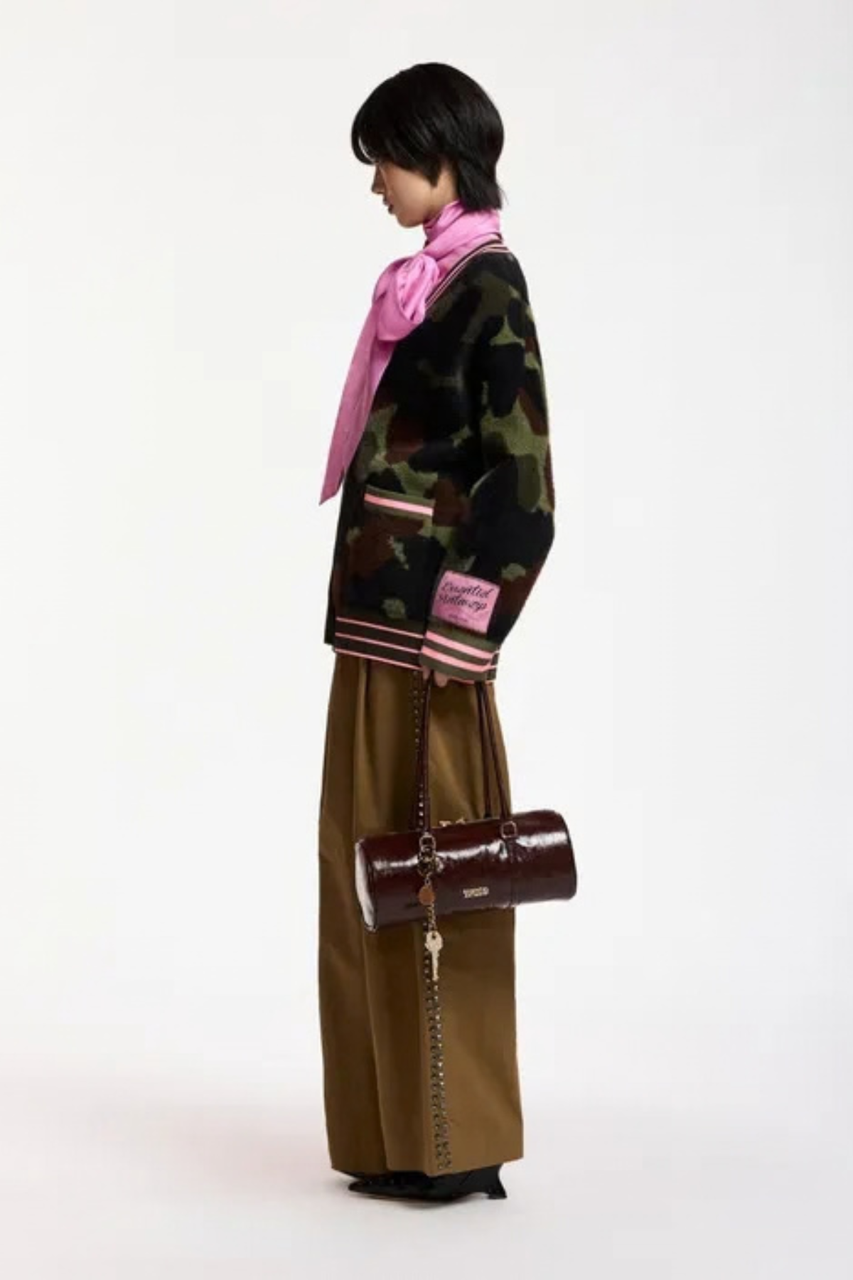 Essentiel Antwerp Kamoo Camouflage Knit Cardigan - Brown/Khaki/Pink