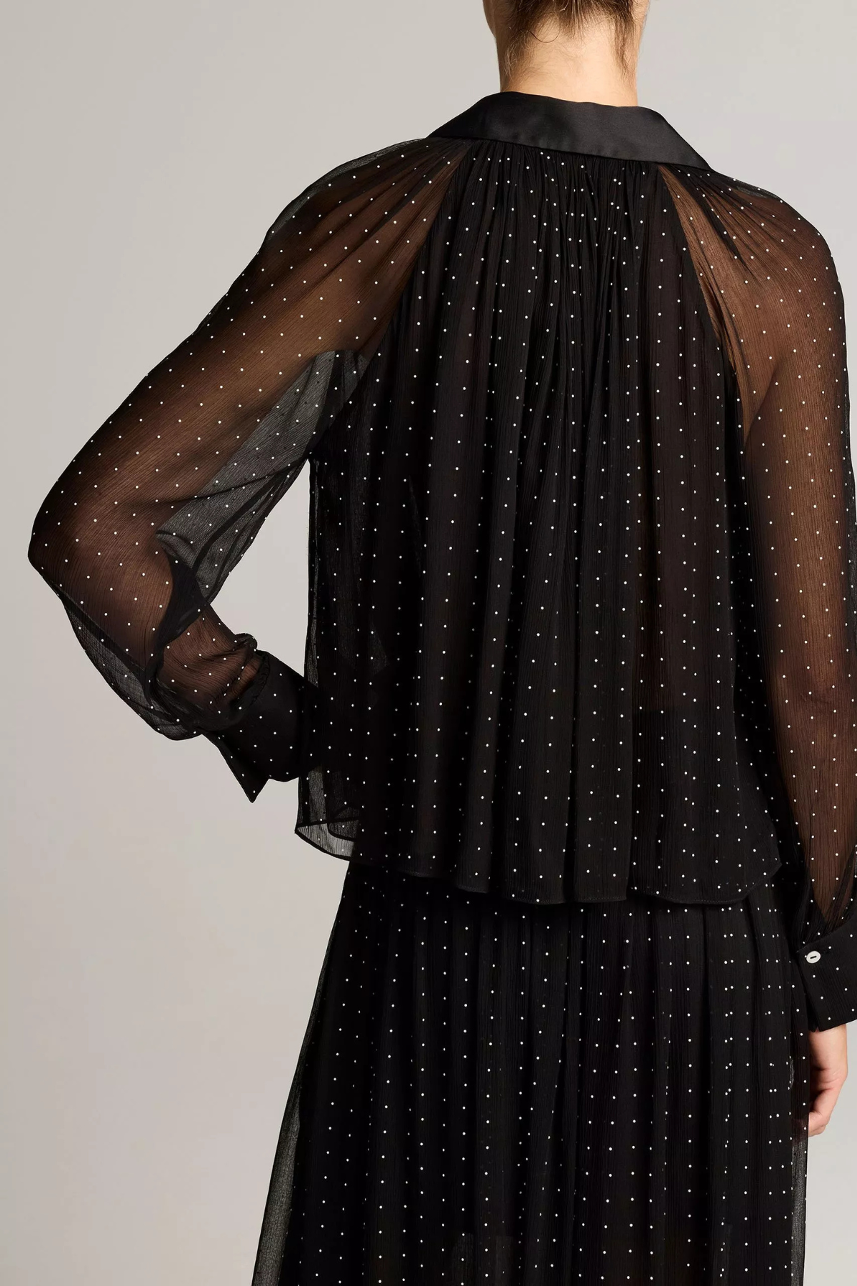 Vince Heat Set Dot Sheer Gathered Blouse - Black