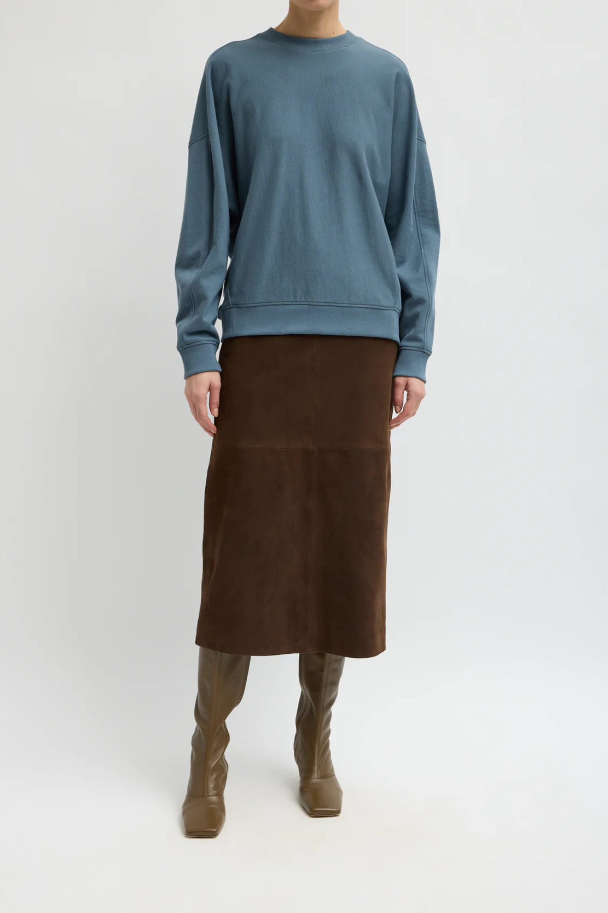 Tibi Light Weight Sweatshirting Crewneck Sweatshirt - Blue Grey